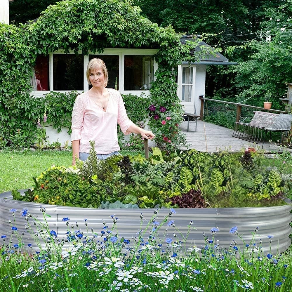 Land Guard Galvanized Raised Garden Bed Kit, Galvanized Planter Garden Boxes Outdoor, Oval Large Metal Raised Garden Beds for Vegetables………… - Image 6