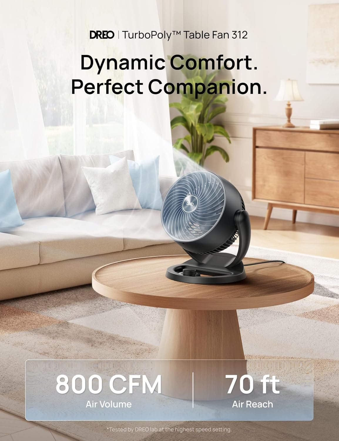DREO Fan for Bedroom, 12 Inches, 70ft Powerful Airflow, 25db Quiet Table Air Circulator Fans for Whole Room, 120° Adjustable Tilt, 3 Speeds, Desktop Fan for Home, Office, Kitchen - Image 2