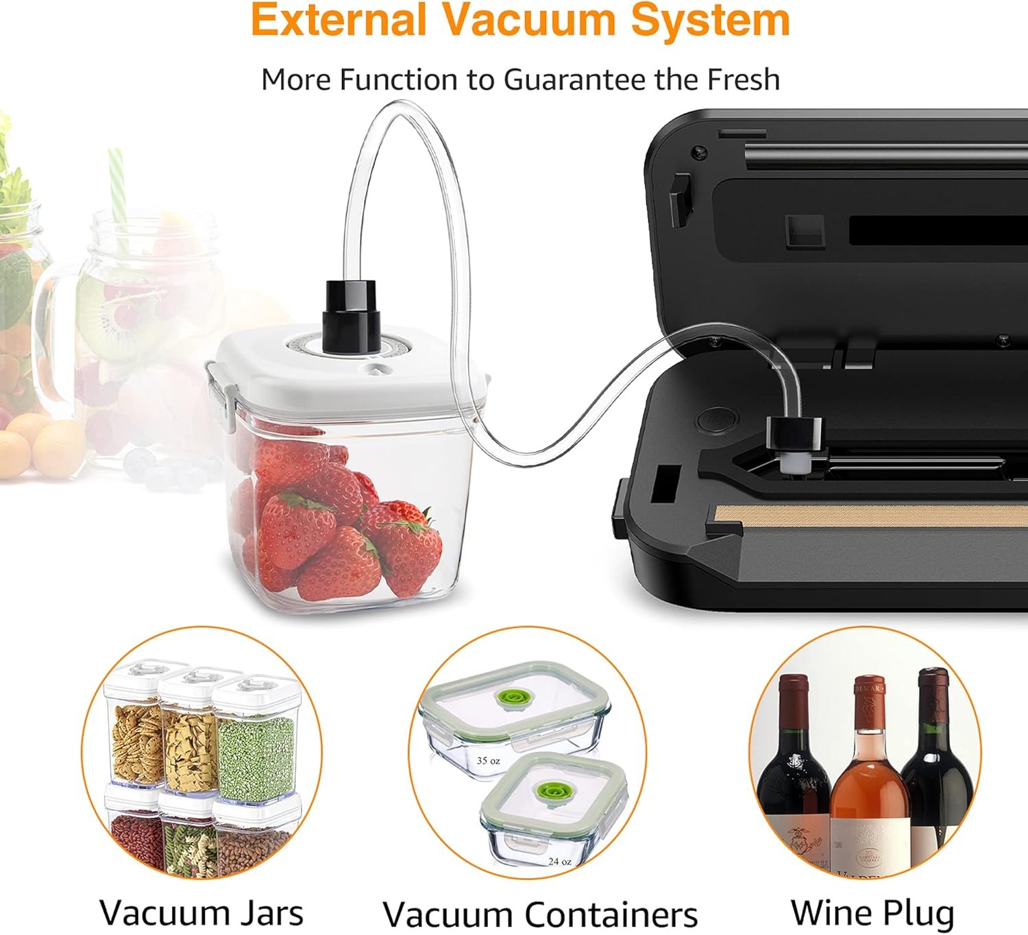 Updated Vacuum Sealer Machine 2025, MEGAWISE Food Sealer w/Starter Kit, Dry & Moist Food Modes, Compact Design with 10 Vacuum Bags & Built-in Cutter (Grey) - Image 4