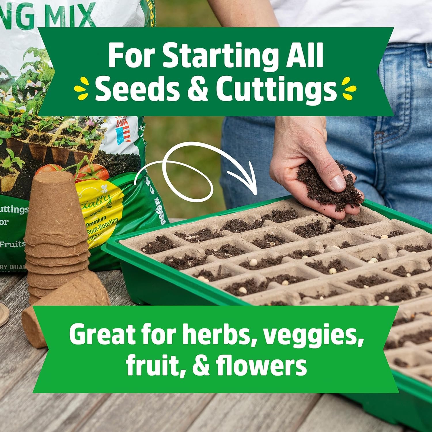 Back to the Roots 3-in-1 Seed Starting Mix 6 Quarts, 100% Organic & USA Made for Herbs, Veggies, Flowers, w/Nutrient Rich Plant Food, Worm-Castings, & Moisture Controlling Yucca Brown - Image 4
