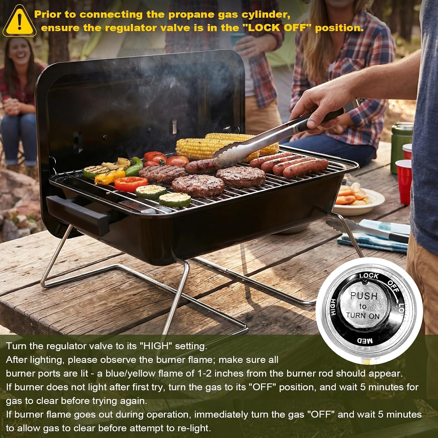 BESTFIRE Portable Propane Gas Grill with New 2-in-1 Valve - Compatible with Large Tank & Small Cylinder, Gas Grill with Foldable Legs & Adjustable Regulator,Heavy Duty, Perfect for Outdoor Camping - Image 5