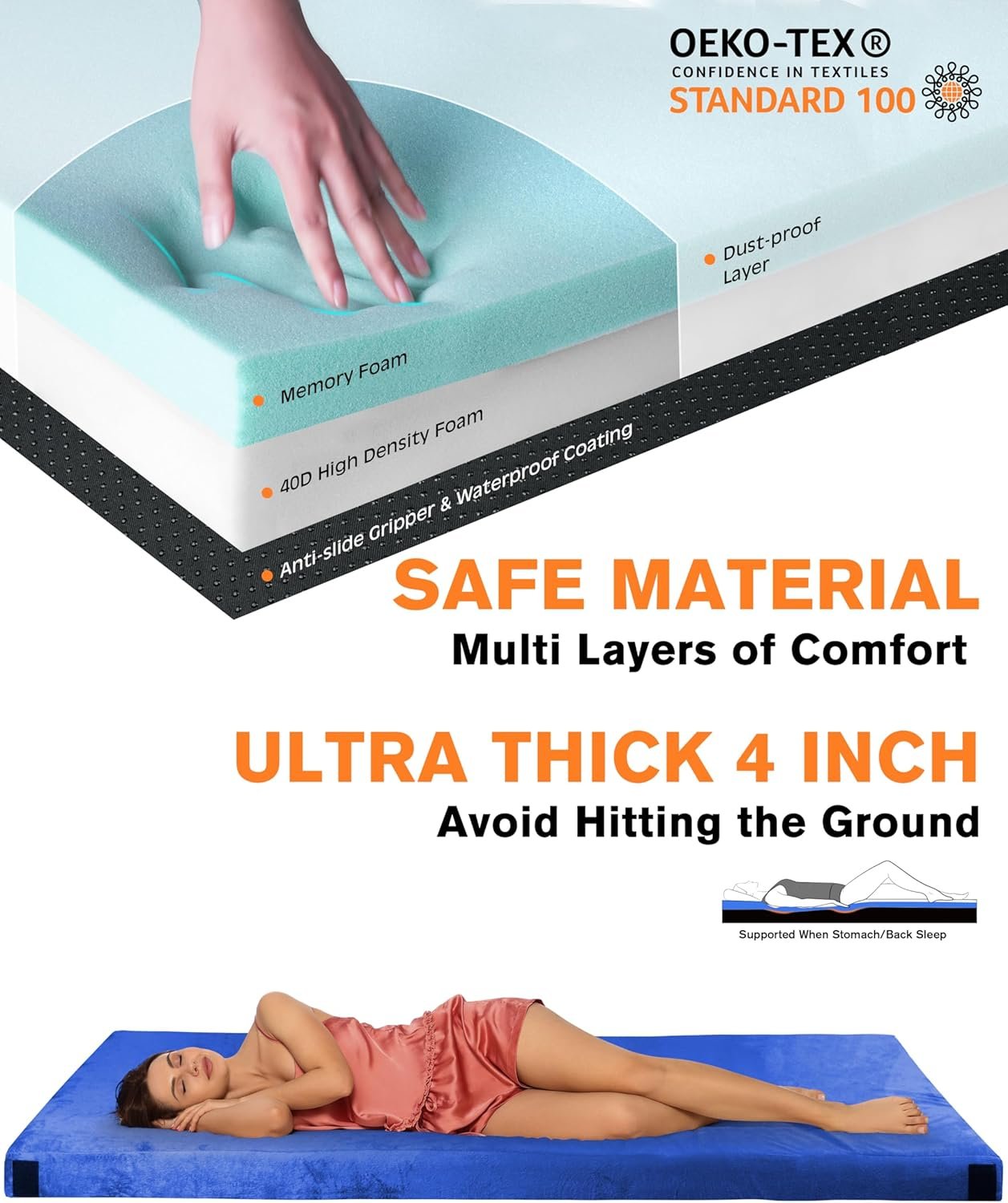 Memory Foam Camping Mattress, Extra Thick 4 Inch Dual Layer Sleeping Pad - Image 2