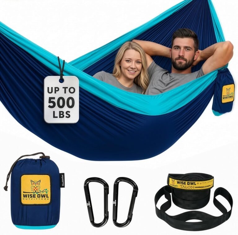 Wise Owl Outfitters Hammock for Camping Double Hammocks Gear for The Outdoors Backpacking Survival or Travel - Portable Lightweight Parachute Nylon DO Navy & Lt Blue