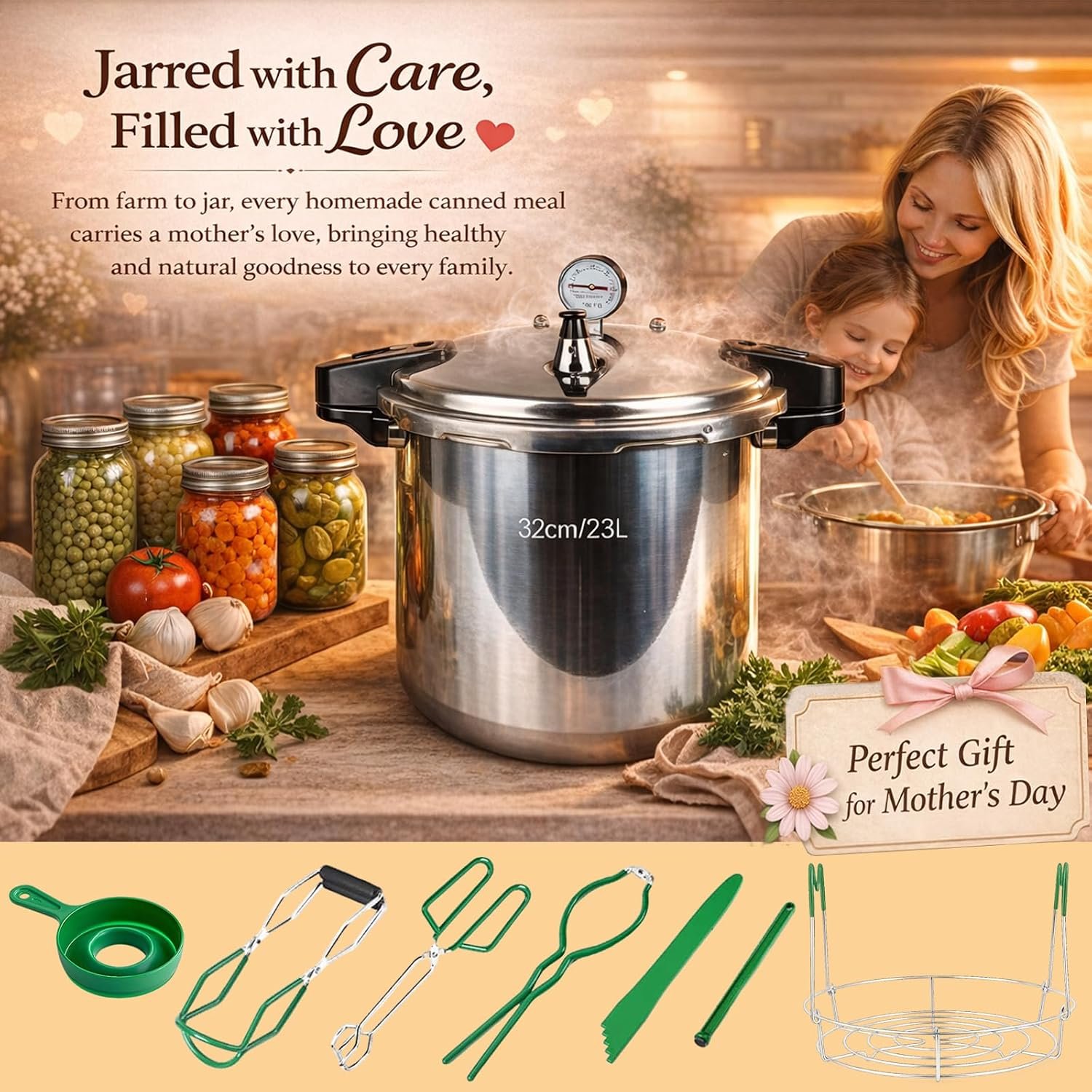24qt pressure canner and canning pressure cooker with gauge,14.5PSI,practical 7pc Canning Supplies Starter Set,compatibility gas and induction cooktops, pressure cooker for canning (GREEN) - Image 9