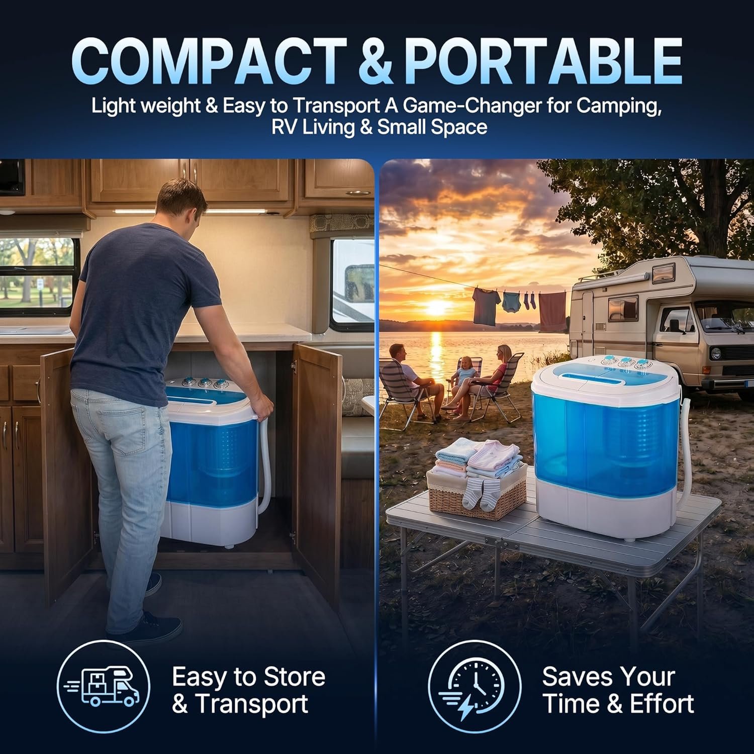 SUPER DEAL Small Portable Washing Machine 9.9lb Mini Compact Washer Twin Tub Laundry Machine Top Load Spinning and Washing Combo 6.57 FT Inlet Gravity Drain Hose - Image 7