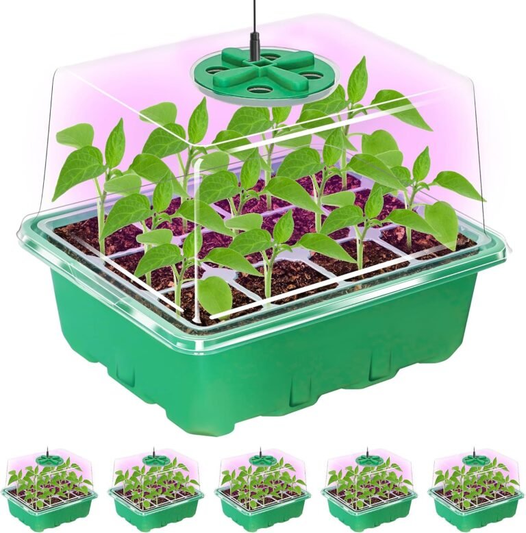 Bonviee Seed Starter Trays with 12-LED Grow Lights, Green, 5 Pack