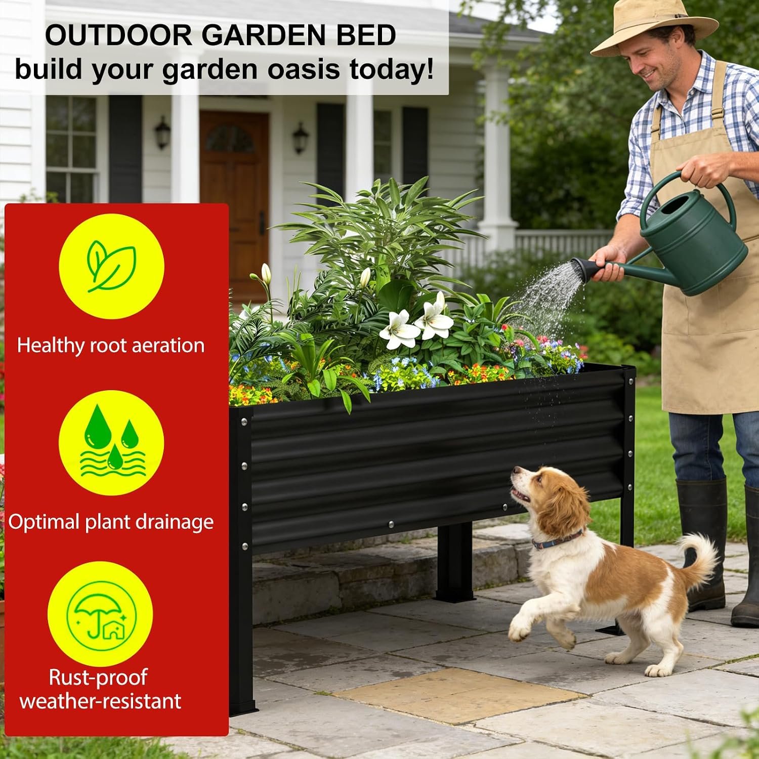 Large Galvanized Raised Garden Bed Outdoor with Legs, Load Capacity 1200LB, 48x26x30in Raised Garden Bed, for Backyard/Patio/Balcony/Gardening/Vegetables Flowers, Black - Image 7
