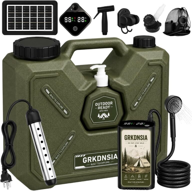 Camping Shower with Heater for USB Solar Charging Panel, Portable Shower Food-Grade Water Jug, 6000mAh Portable Shower Pump, 1500w Immersion Heater with Auto Shut-Off for Outdoor, Camping, Hiking