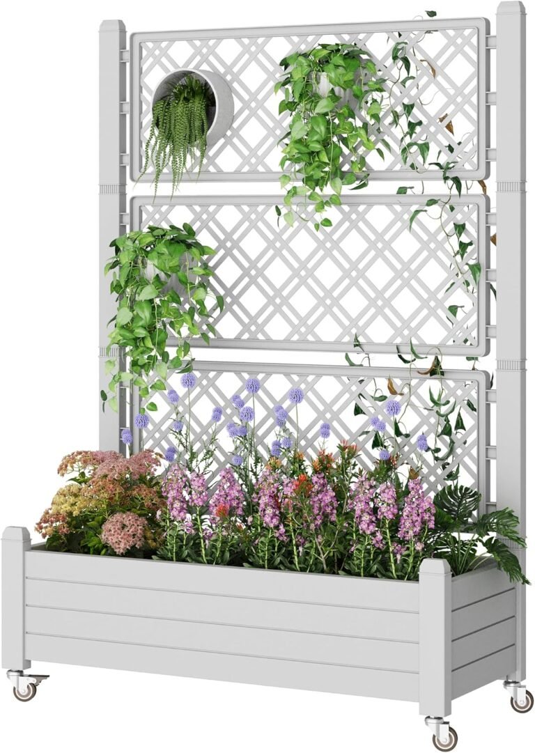 Elevated Raised Garden Bed with Trellis&Wheels,Ashen-61.2" h