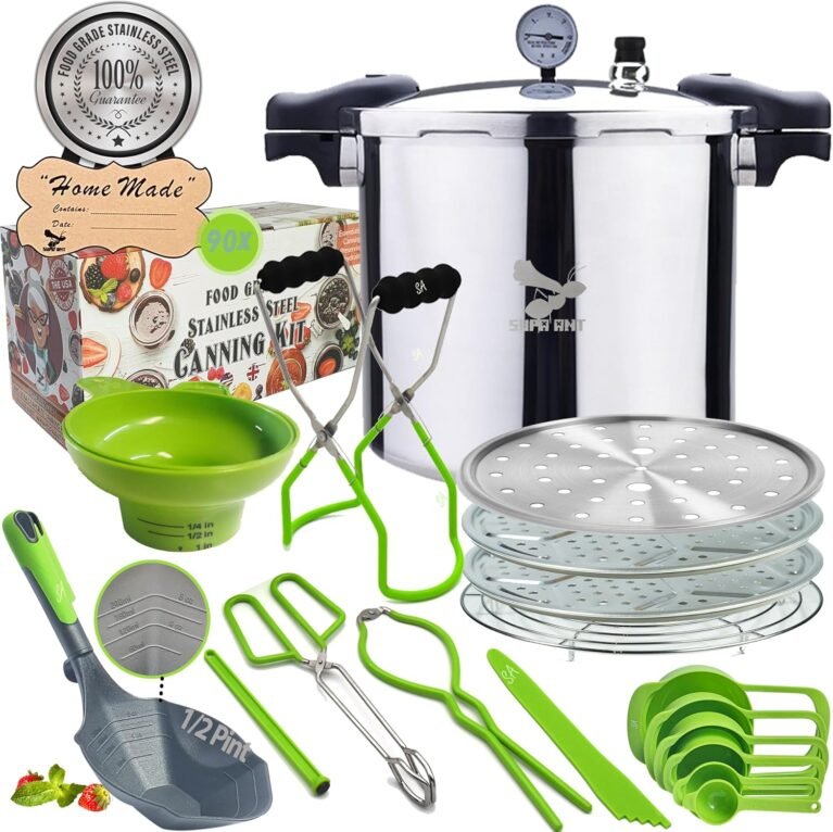 23 Qt Canning Pot with Canning Supplies Starter Kit - Water Bath Pot with Rack and Lid - Jar Lifter, XL Ladle, Jar Tongs, and Bubble Popper