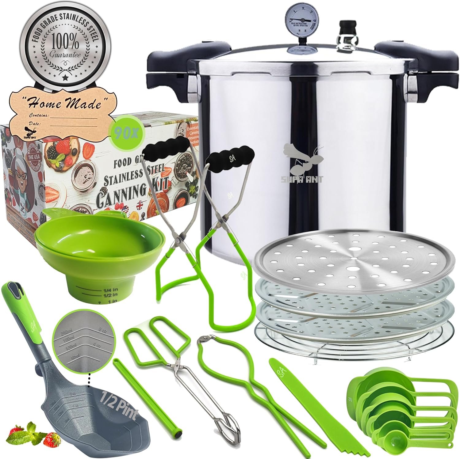23 Qt Canning Pot with Canning Supplies Starter Kit - Water Bath Pot with Rack and Lid - Jar Lifter, XL Ladle, Jar Tongs, and Bubble Popper