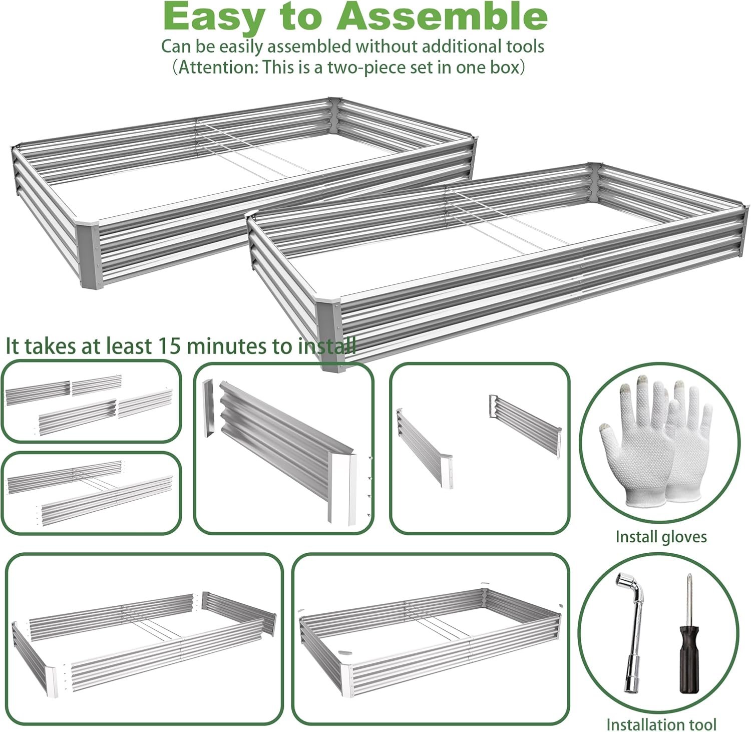 8x4x1ft (2 Pack) Raised Garden Bed Kit, Galvanized Planter Box Outdoor, Metal Raised Garden Beds for Flower,Vegetables, Herb,Silver - Image 3