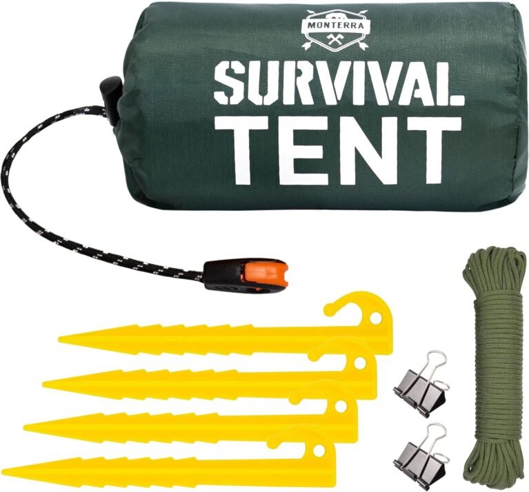Monterra Emergency Tent, 2 Person Survival Shelter, Thermal Mylar, Waterproof, Outdoor Camping Gear and Equipment, Survival Kits, Compact Bivvy Tarp, includes Paracord and Accessories.
