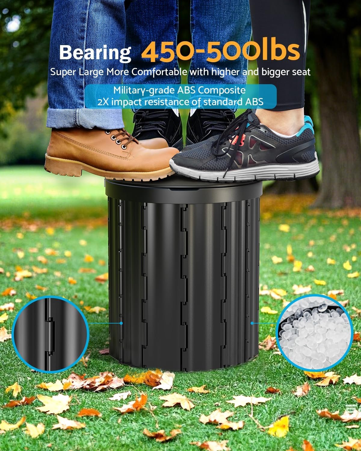 Portable Toilet, Upgraded 15'' toilet With Removable Paper Holder, Camping Toilet With A Load Capacity Of 450 Lbs, Portable Potty for Camping, Hiking, Road Trip, Car, RV, Tent, Beach, Truck Drivers - Image 3