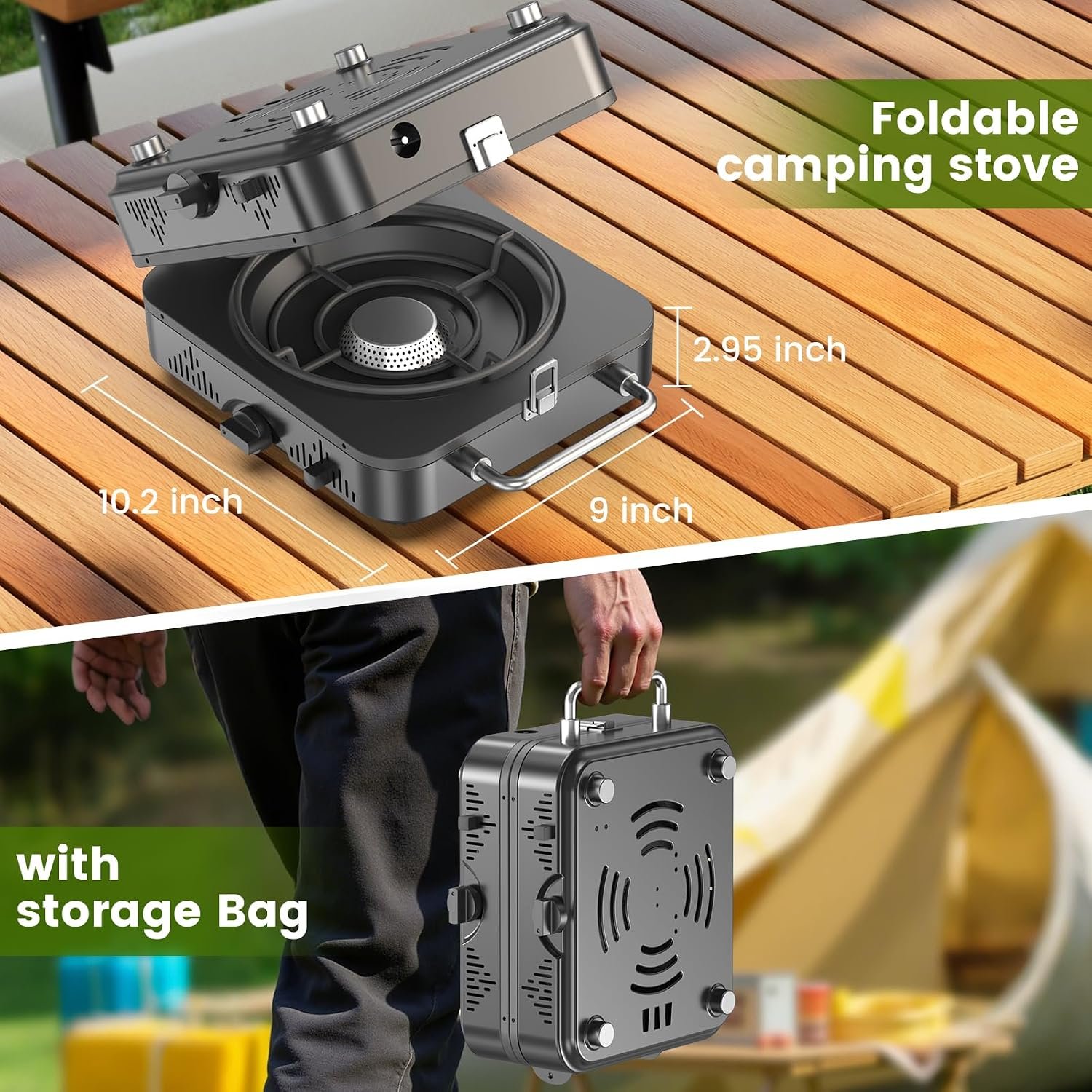 2 Burner Propane Camping Stove, 20000 BTU Foldable Portable Camp Stove with Piezo Ignition & Adjustable Burners, Outdoor Gas Cooker with Carry Bag for Camping, RV, Tailgating & Emergency Use - Image 7