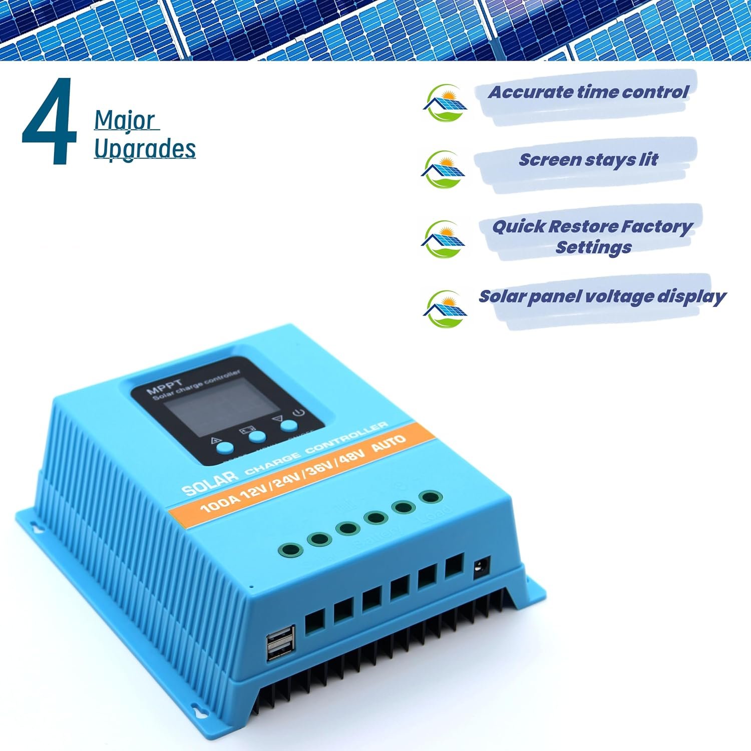 Upgraded 100A MPPT Solar Charge Controller 12V 24V 36V 48V LCD Display Battery Intelligent Regulator Max 100V Input Dual USB for Lead-Acid/Lithium - Image 2