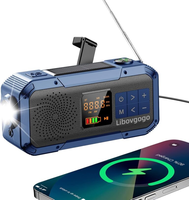 Emergency Weather Radio with IPX5 Waterproof Portable Bluetooth Speaker,USB-C Solar Hand Crank,NOAA Alarm AM FM Radio,Flashlight,SOS Alarm,2000mAh Cell Phone Charger for Camping and Survival (Blue)