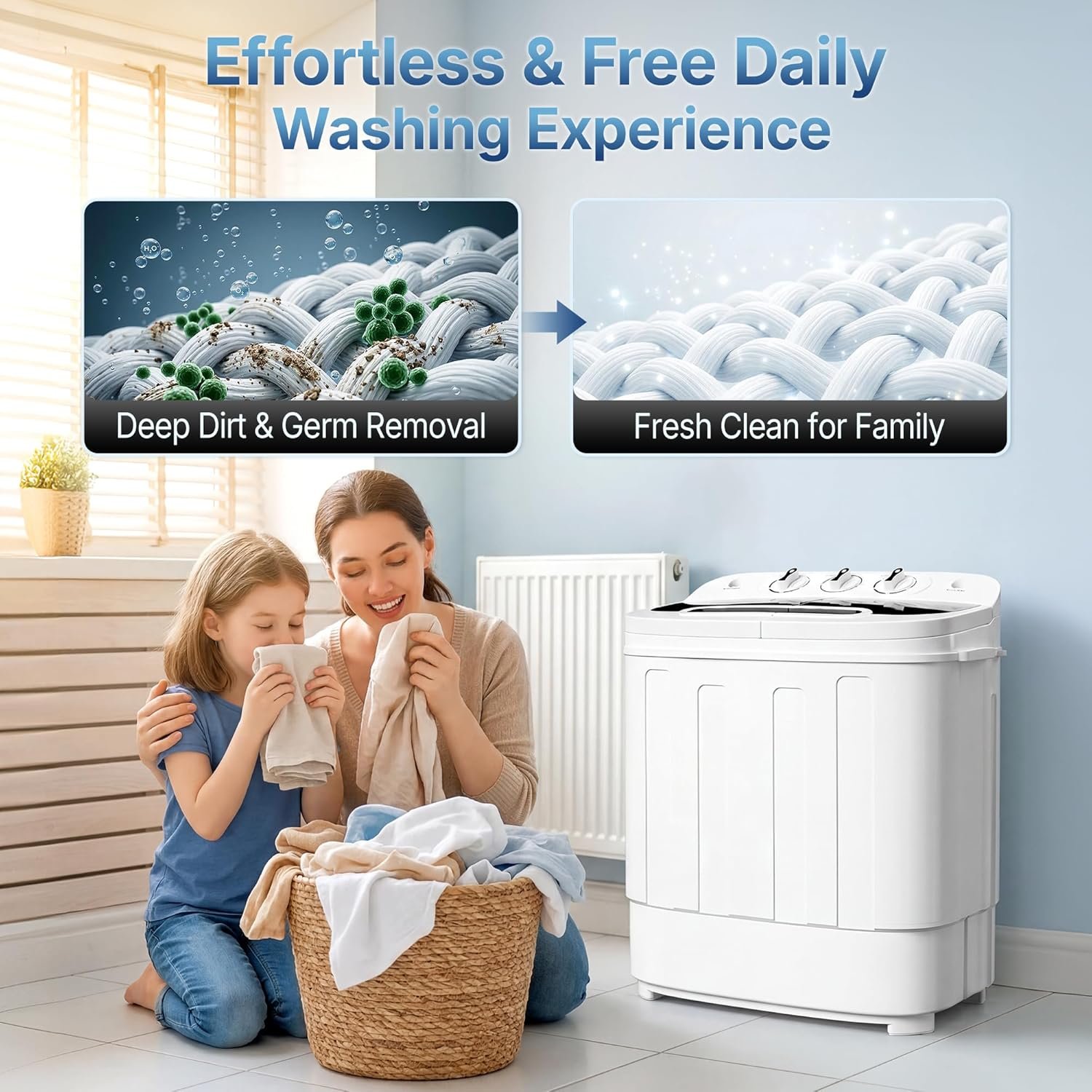 SUPER DEAL Compact Mini Twin Tub Washing Machine 13lbs Capacity Portable Washer Wash and Spin Cycle Combo, Built-in Gravity Drain for Camping, Apartments, Dorms, College, RV’s and Small Spaces - Image 8