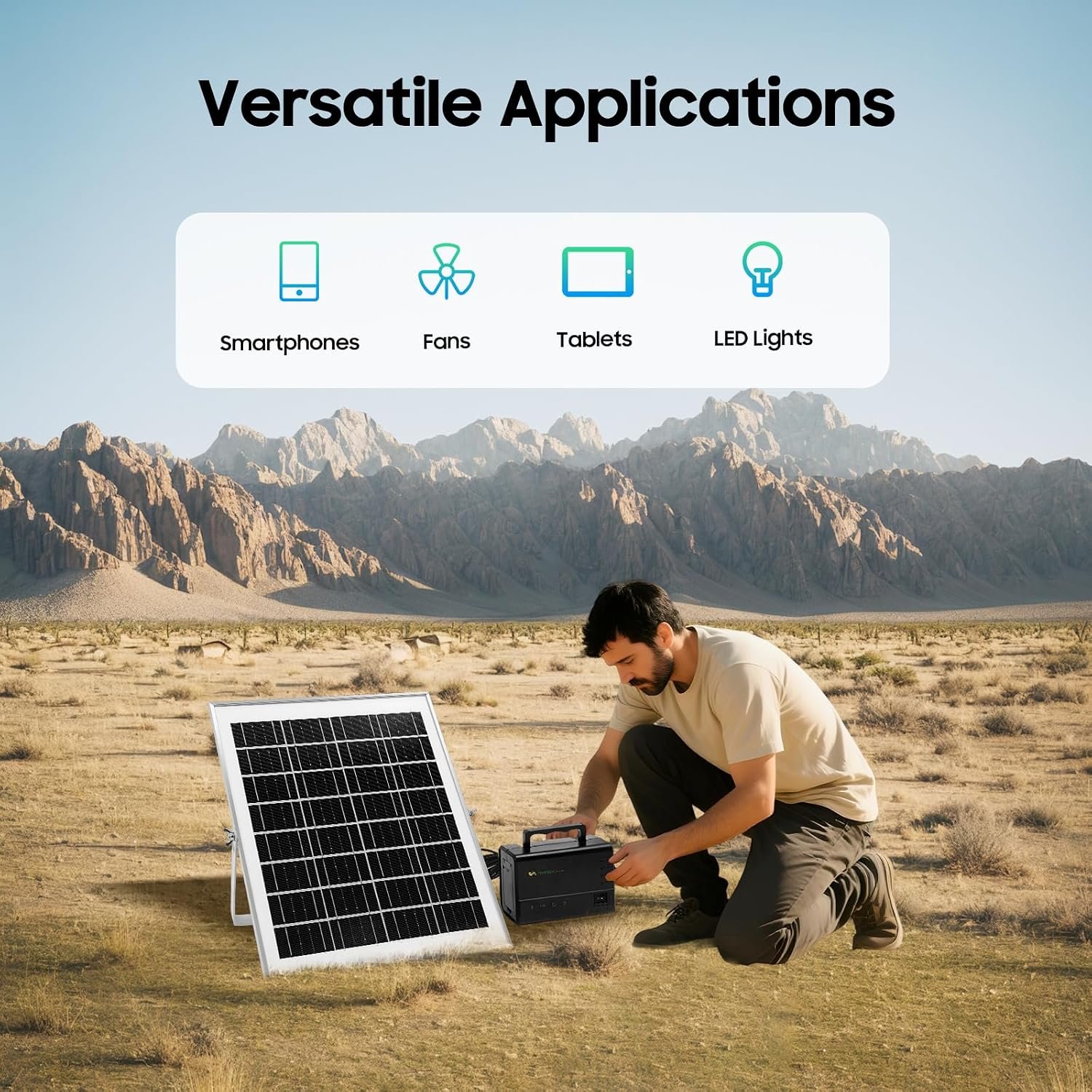 Solar Power Inverter, Portable Solar Generator Kit, Emergency Power Backup System, Solar Panel Lighting Kit, Multi-Device Charging with 4 LED Lights, for Camping and Power Outages - Image 2