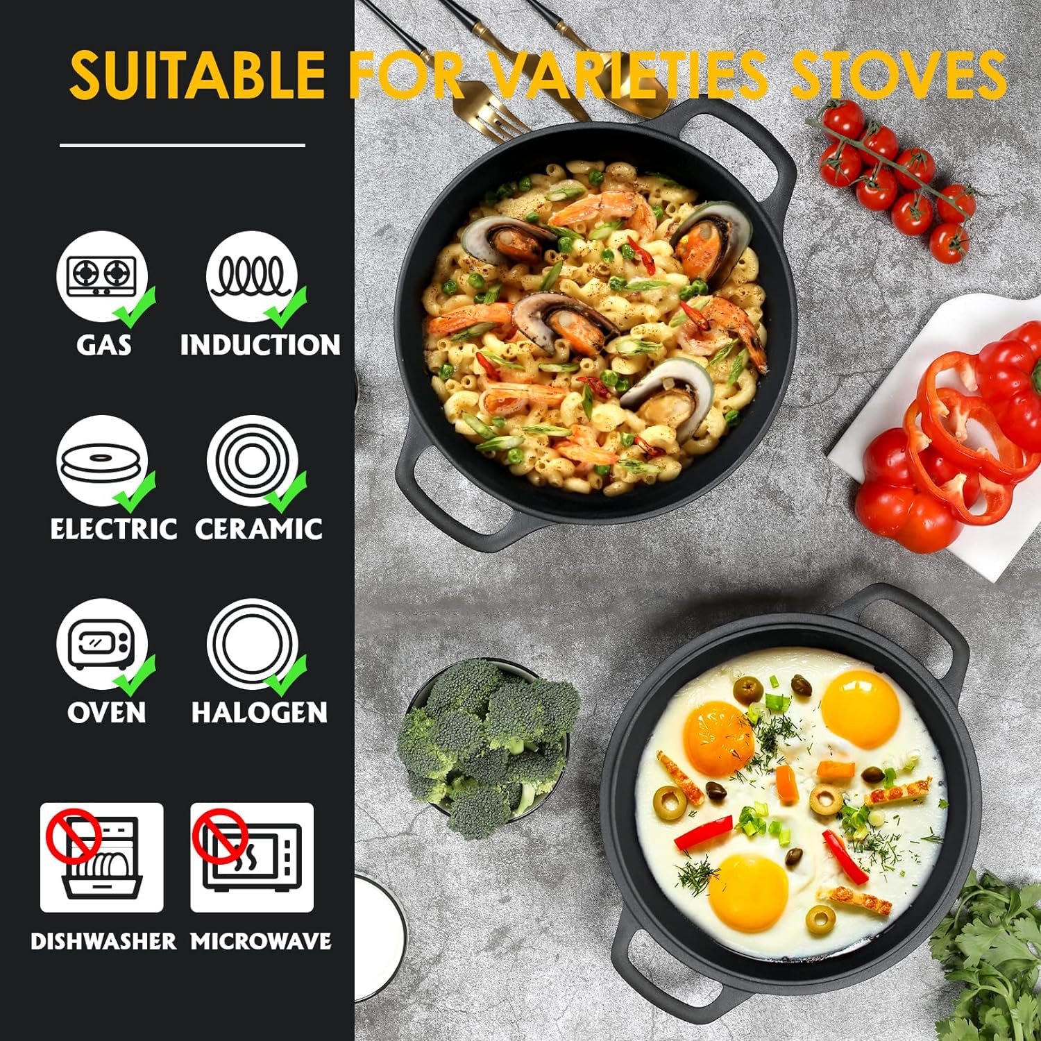 EDGING CASTING 2-in-1 Pre-Seasoned Cast Iron Dutch Oven Pot with Skillet Lid Cooking Pan, Cast Iron Skillet Cookware Pan Set with Dual Handles, Indoor Outdoor for Bread/Frying/Baking/Camping/BBQ, 5 Qt - Image 6