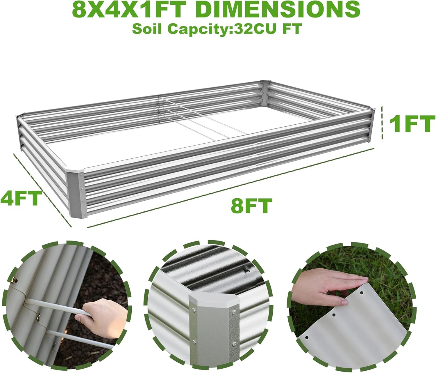 8x4x1ft (2 Pack) Raised Garden Bed Kit, Galvanized Planter Box Outdoor, Metal Raised Garden Beds for Flower,Vegetables, Herb,Silver - Image 4