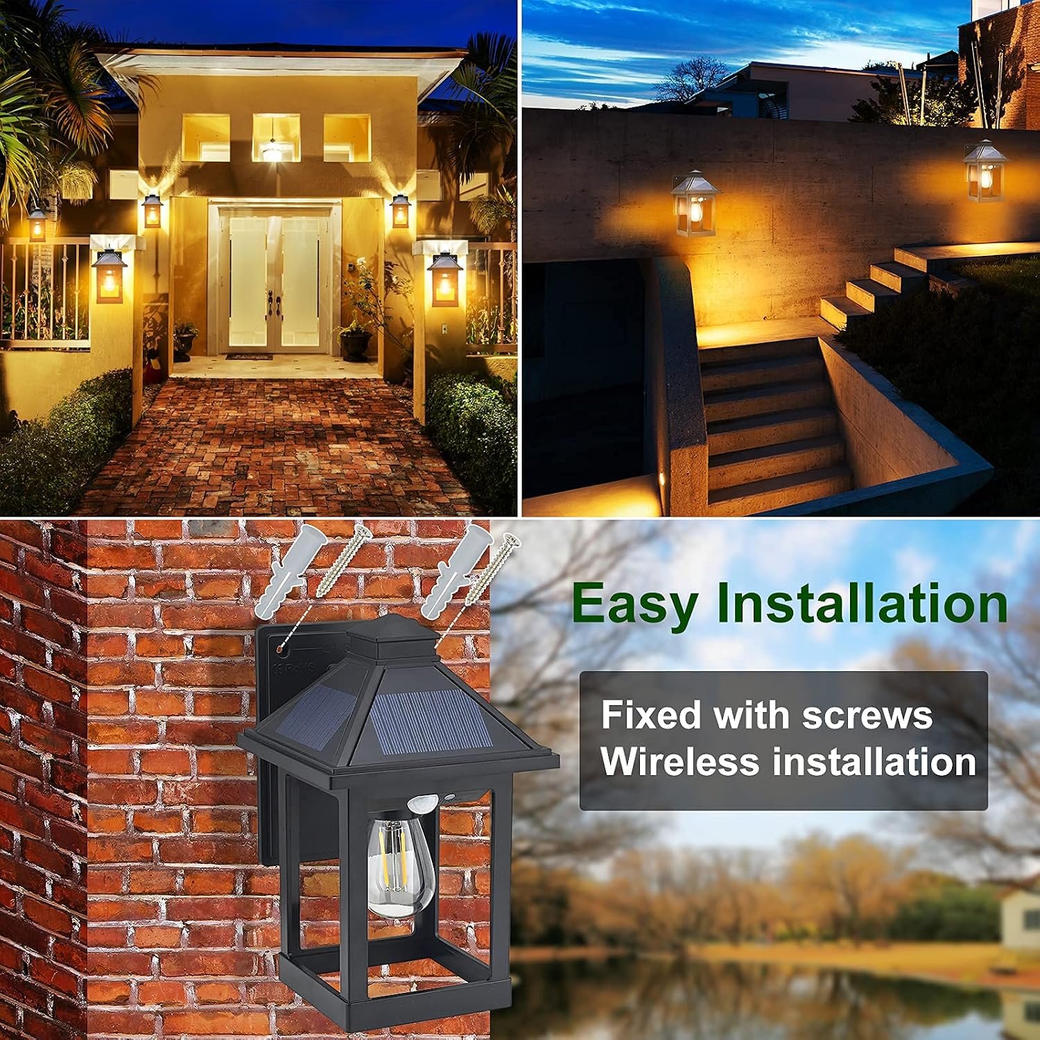 2 Pack Solar Wall Lanterns Outdoor with 3 Modes, Dusk to Dawn Motion Sensor - Image 5