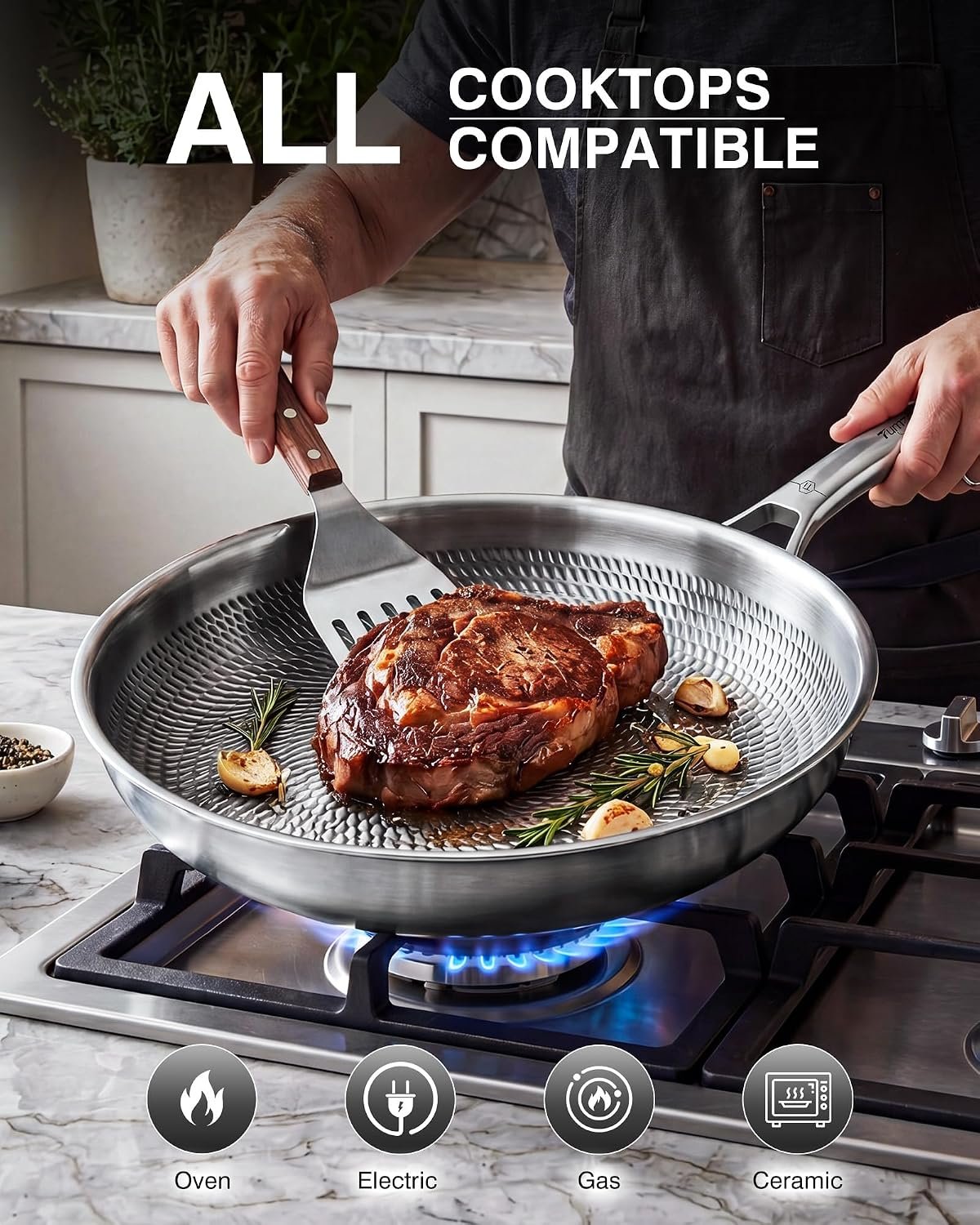 Titanium Pans for Cooking, 8-Inch Titanium Pan with Lid, Non-Stick Frying Pans, PFAS/PFOA/PTFE-Free, Dishwasher & Oven Safe, Compatible with Gas & Induction Cooktops - Image 5