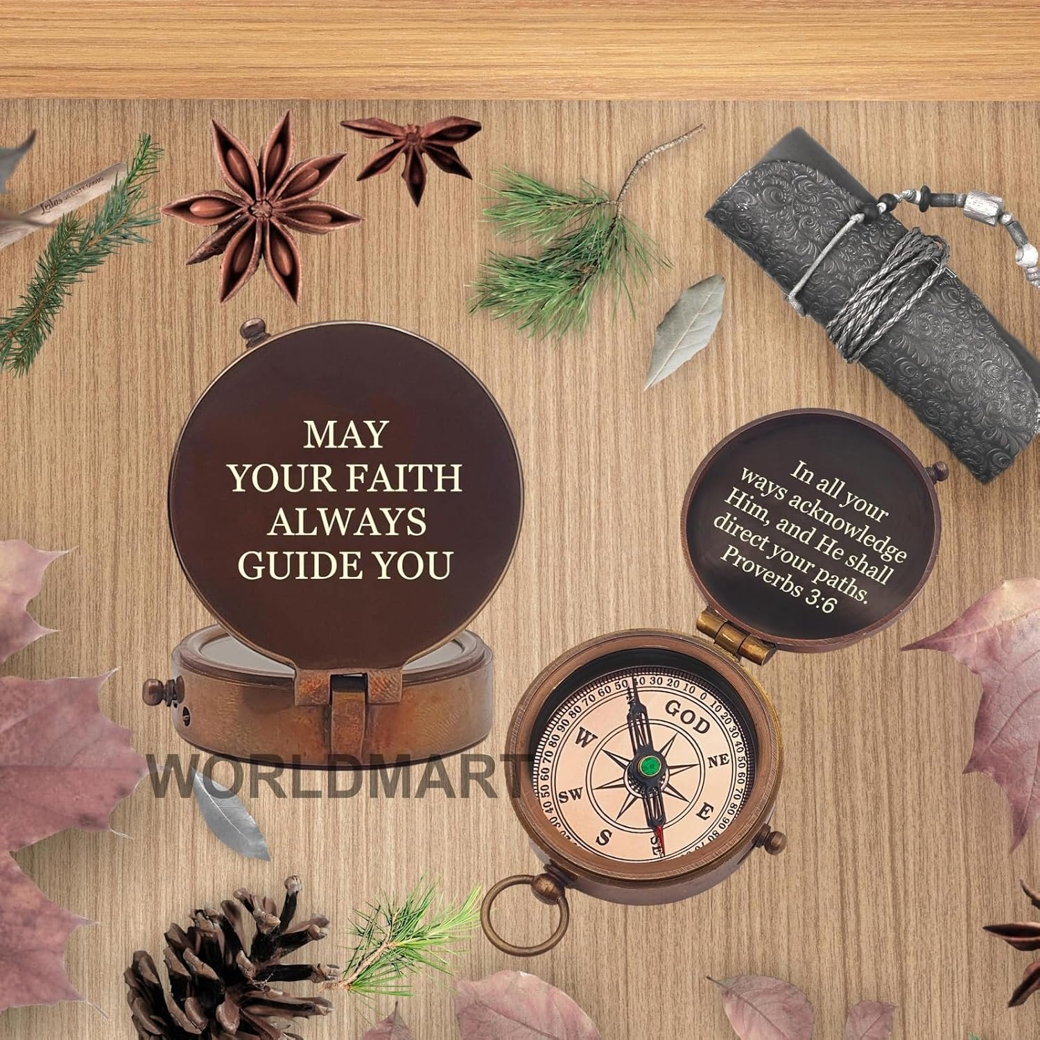 Baptism Gifts for Boys, Brass Antique Compass with Chain & Cross Wooden Gift Box - Proverbs 3:6 Scripture - Christian, Christmas, First Communion, Confirmation Gifts for Boys, Godson, Son & Men - Image 9