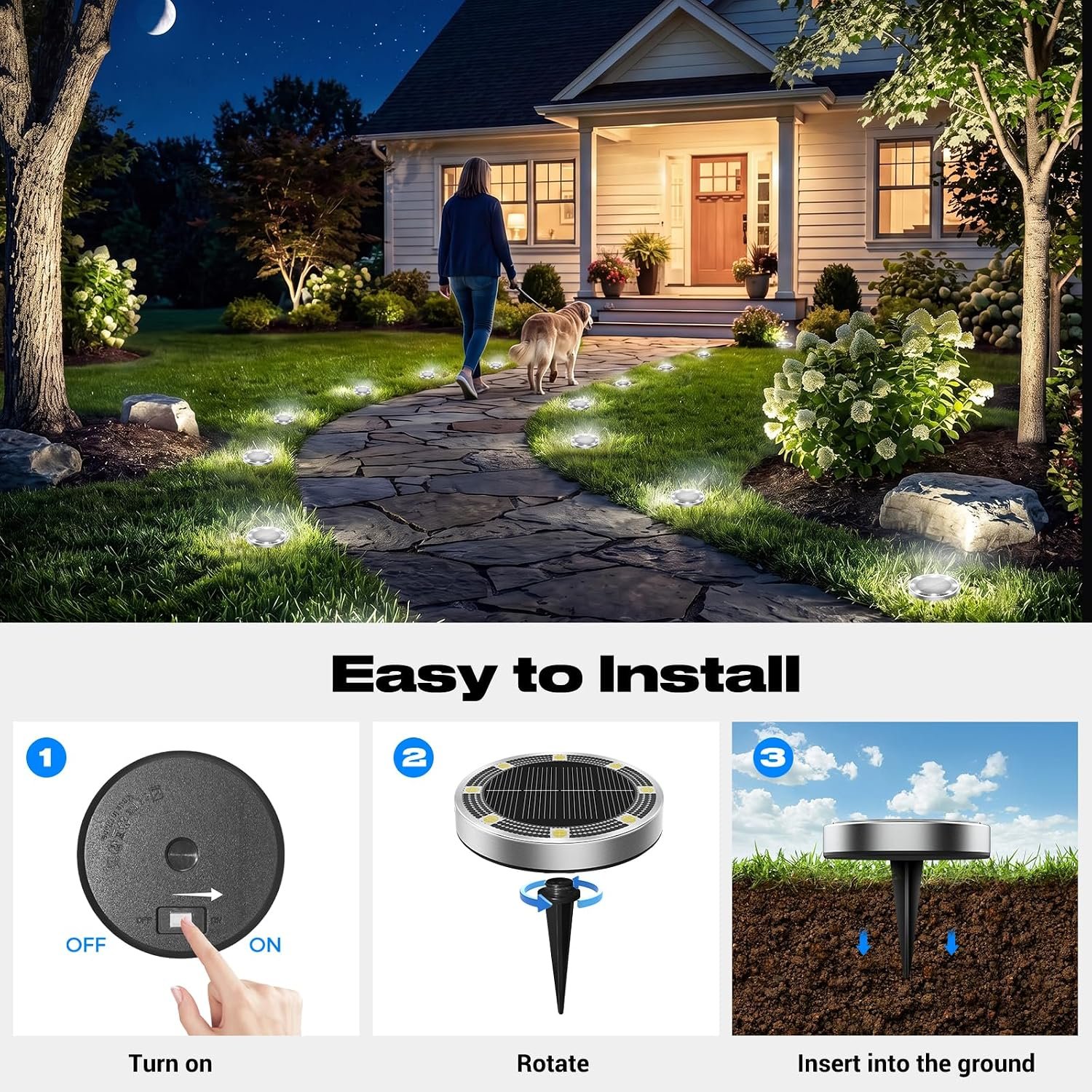 Peasur Solar Lights Outdoor Waterproof, 8 Pack Solar Powered Ground Lights Outdoor, IP68 Waterproof, Anti-Rust, Solar Garden Lights Landscape Lighting for Pathway Yard Lawn Walkway Driveway,Cool White - Image 5