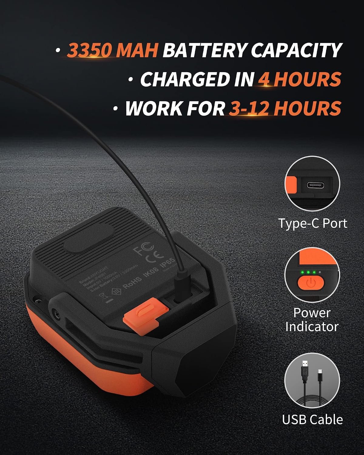 Led Work Light with 4 Modes, 1200LM Portable COB Magnetic Light - Image 3