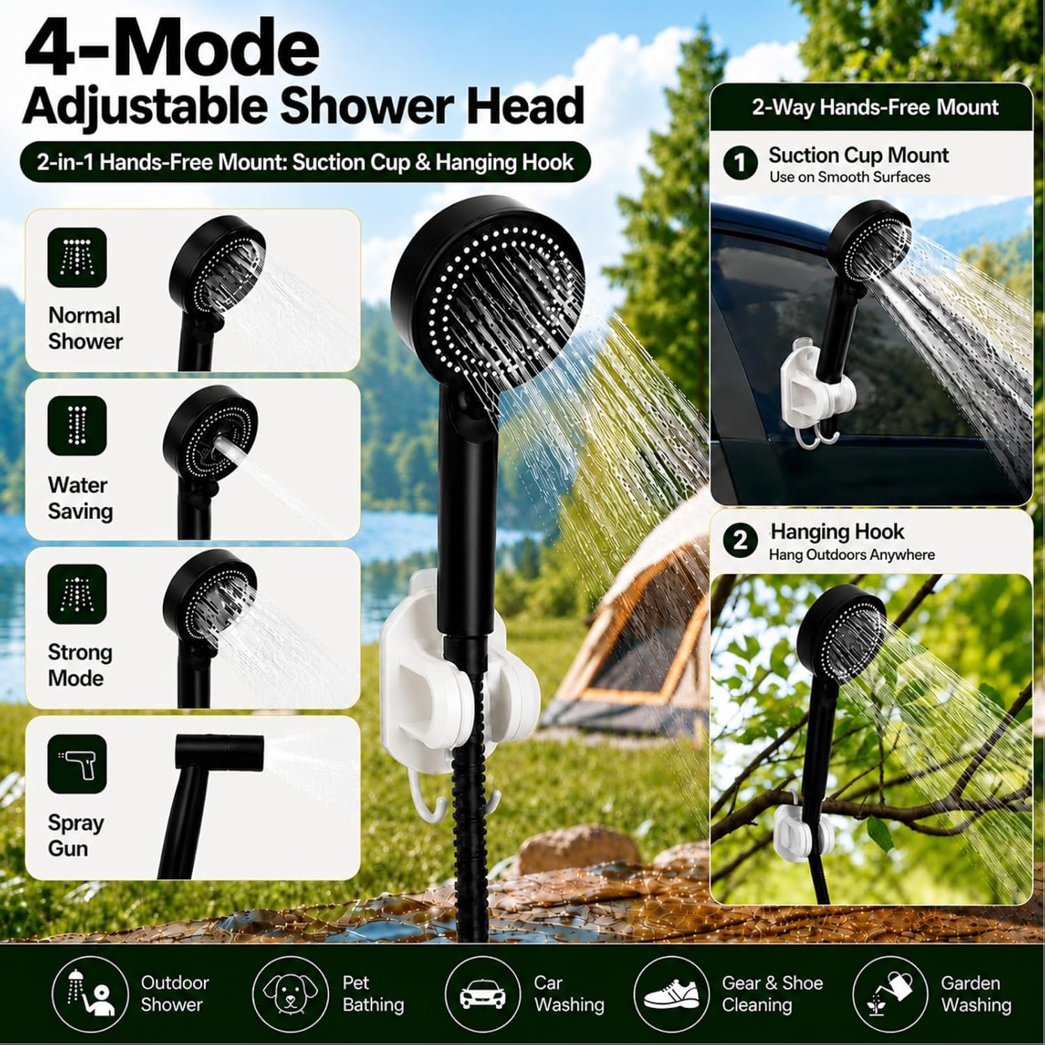Camping Shower with Heater for USB Solar Charging Panel, Portable Shower Food-Grade Water Jug, 6000mAh Portable Shower Pump, 1500w Immersion Heater with Auto Shut-Off for Outdoor, Camping, Hiking - Image 7