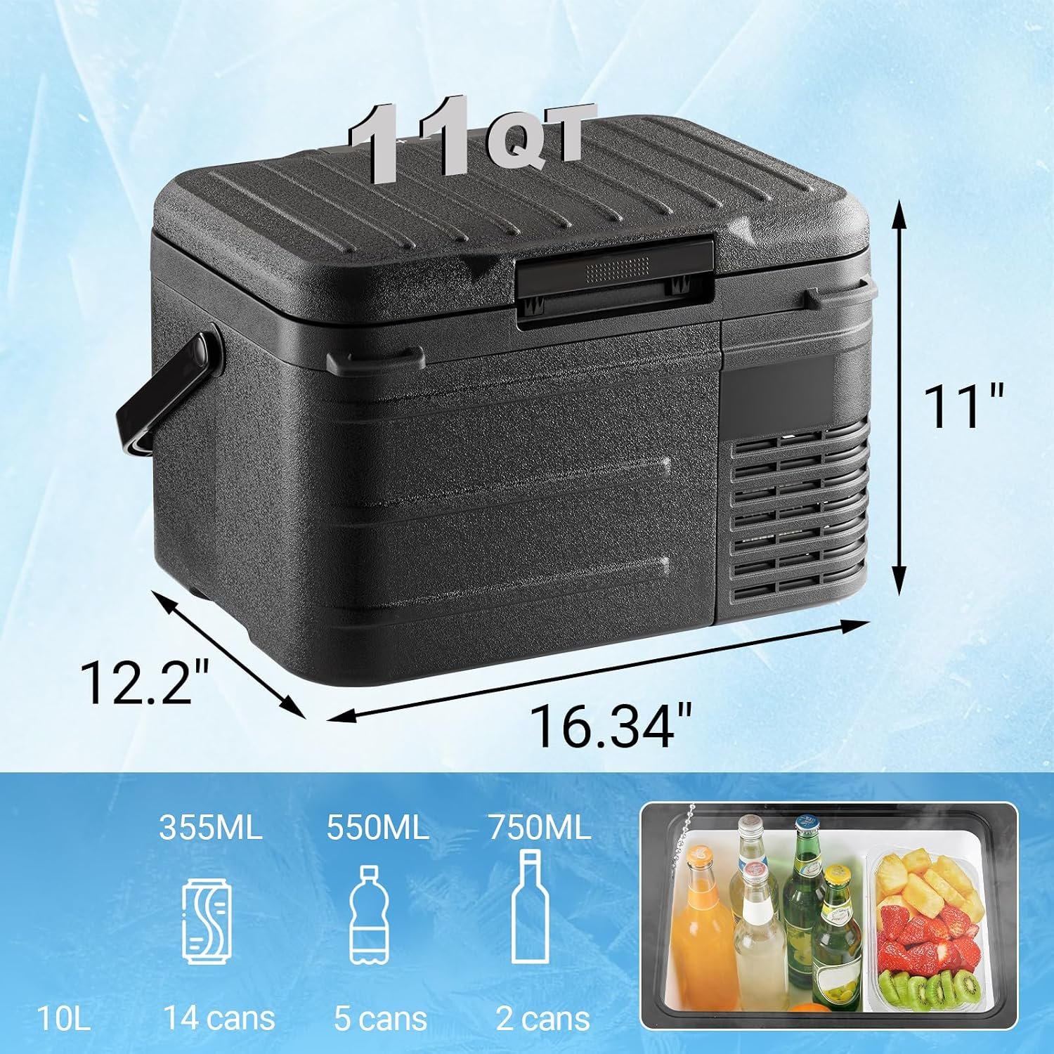 12 Volt Refrigerator, 11QT(10L) Compressor Electric Cooler, Car Fridge -4℉~68℉, Portable Refrigerator 12V/24V DC 110-240V AC, Compact Freezer for Vehicle RV Camping Truck Boat Travel, Black - Image 6