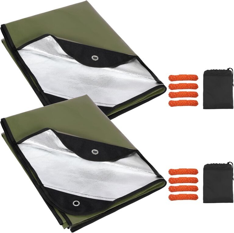 RedSwing 2 Pack Heavy Duty Waterproof Emergency Thermal Tarp, Insulated Survival Blanket for Outdoor Camping, Hiking, and Emergency Shelter, Green