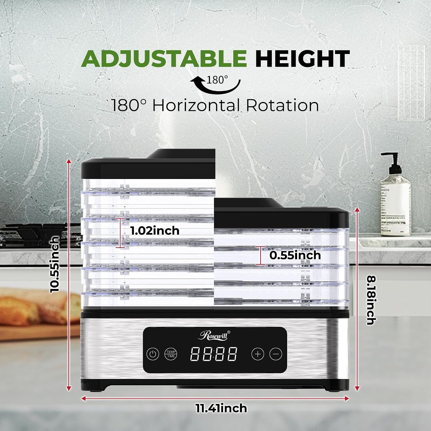 Rosewill Compact Food Dehydrator, 5 Stackable Trays with Adjustable 48H Timer and Temperature Control - 400W Electric Food Dryer for Jerky, Fruits, Herbs, Veggies, Meat & Dog Treats - Image 6