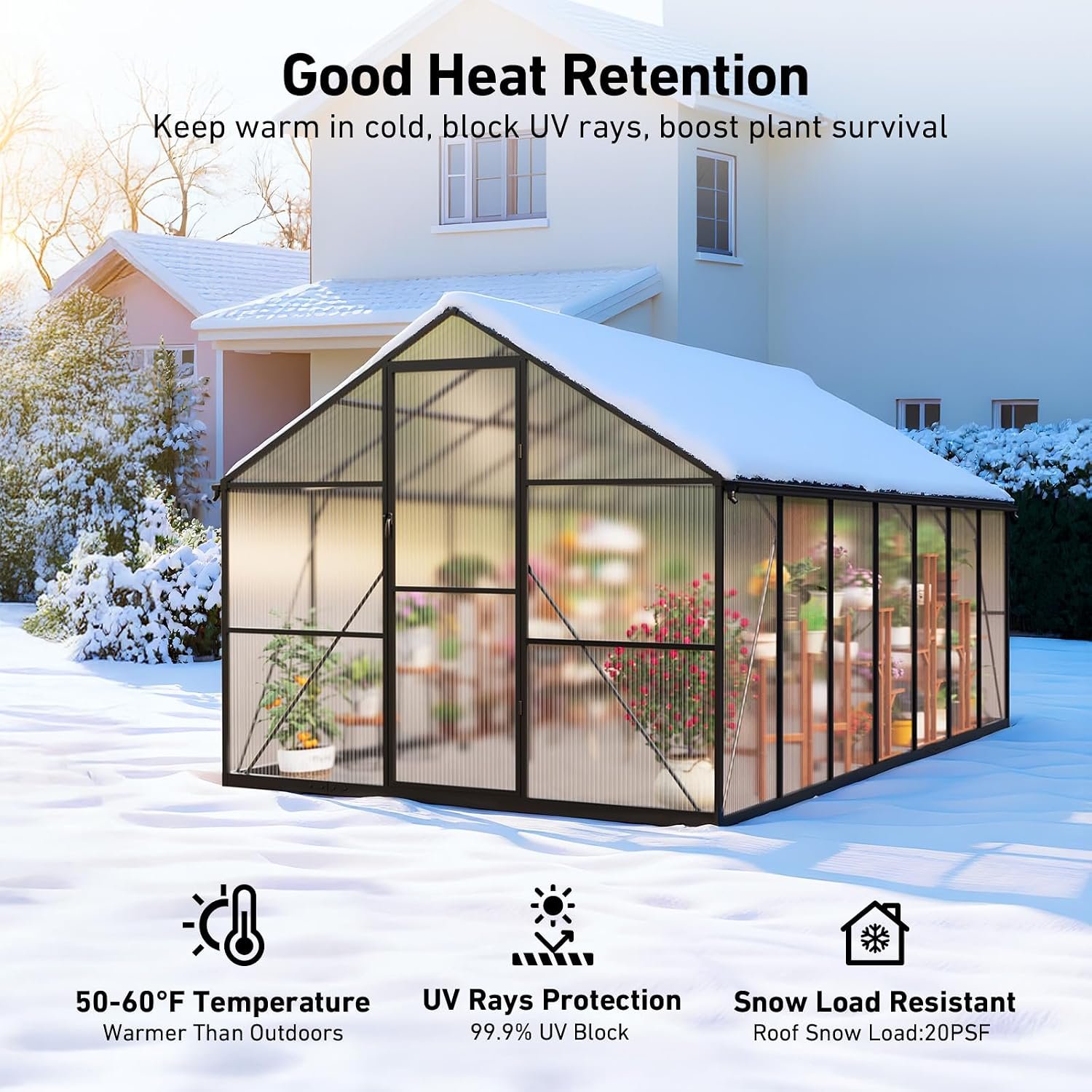 8x14 FT Greenhouse with Hygrometer, Windproof UV Protection Green Houses - Image 5