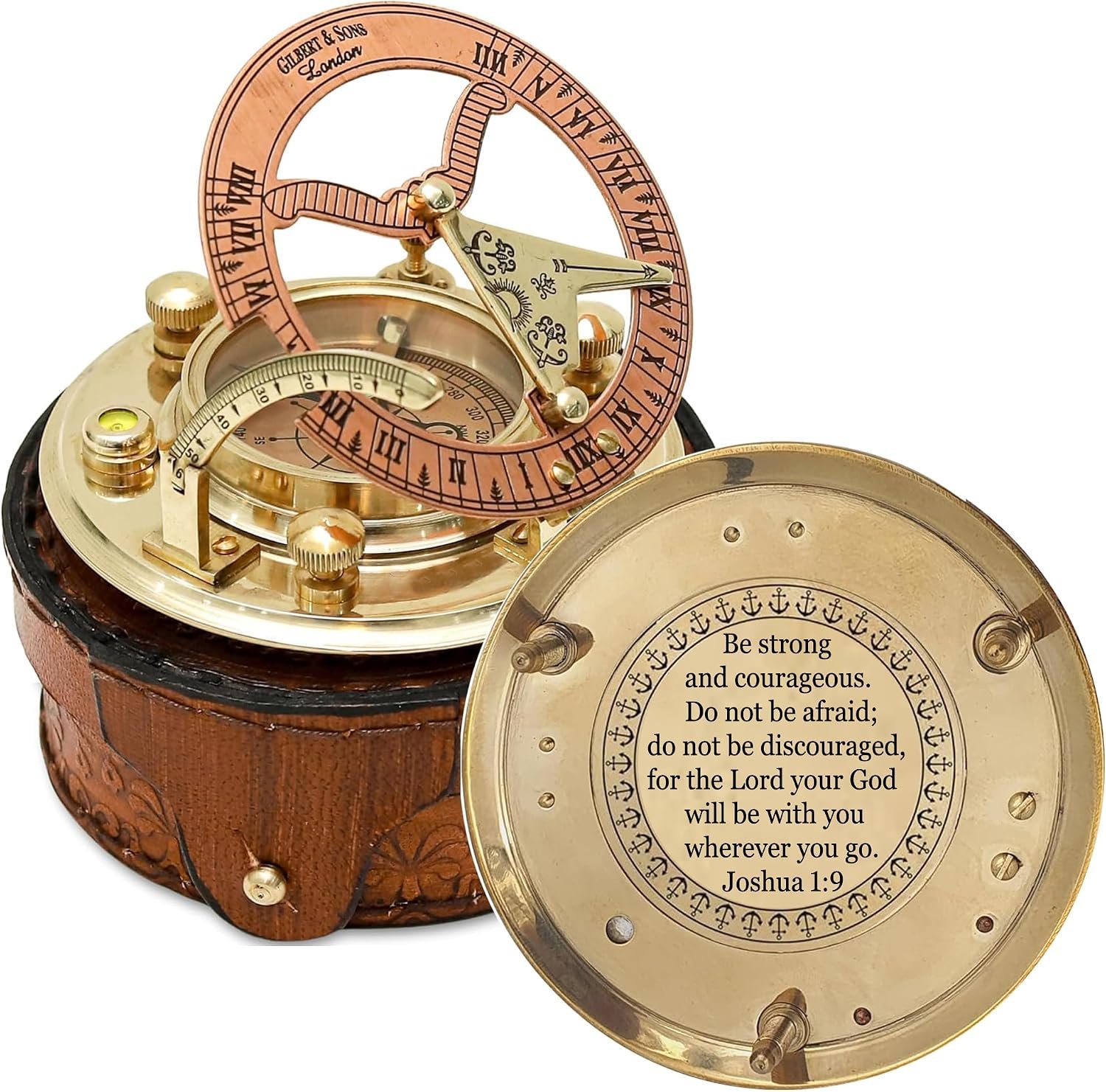 Trust in The Lord with All Your Heart -Proverbs 3: 5-6 Quote Engraved Compass with Leather Box, Sundal Compass, Gift Compass, Graduation Gifts Compass for Women Mens Boy Girls
