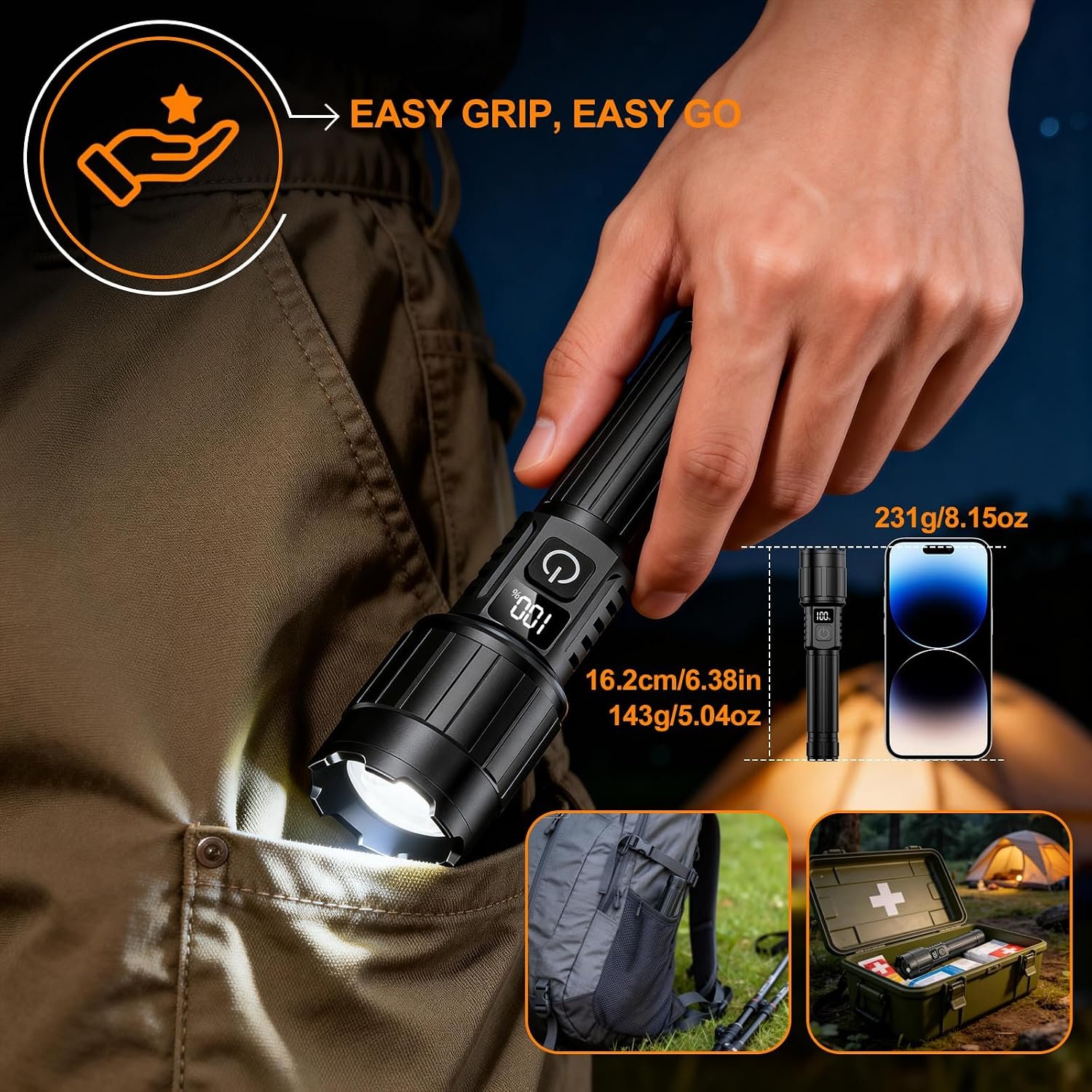 Relybo LED Flashlight Rechargeable 100000 High Lumens,12H & Long Range - Image 5