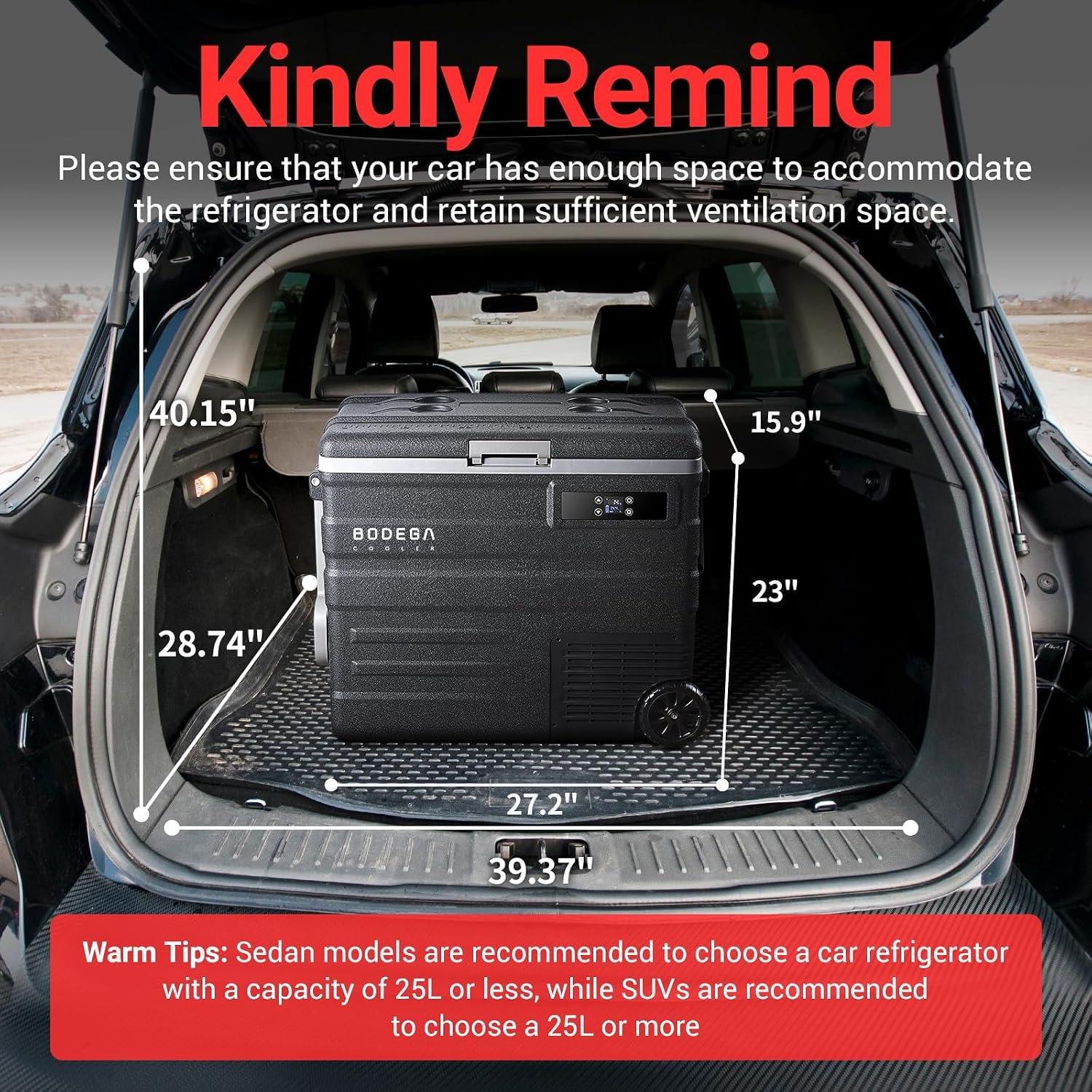 BODEGACOOLER 12 Volt Car Refrigerator,68Quart(65L) Camping Fridge,RV Portable Freezer Single Zone,with APP Control,-4℉-68℉ Car Cooler,12/24V DC and 100-240V AC,for Travel,Truck,Outdoor,Vehicles - Image 5