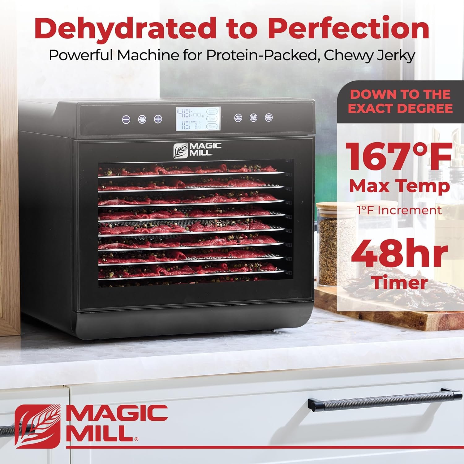 Magic Mill Premium Food Dehydrator Machine (10 Extra-Large Stainless Steel Trays) 700W Dryer for Beef Jerky, Fruits, Vegetables, Dog Treats, 48 Hour Digital Timer - 95°-167° Temperature Control - Image 3