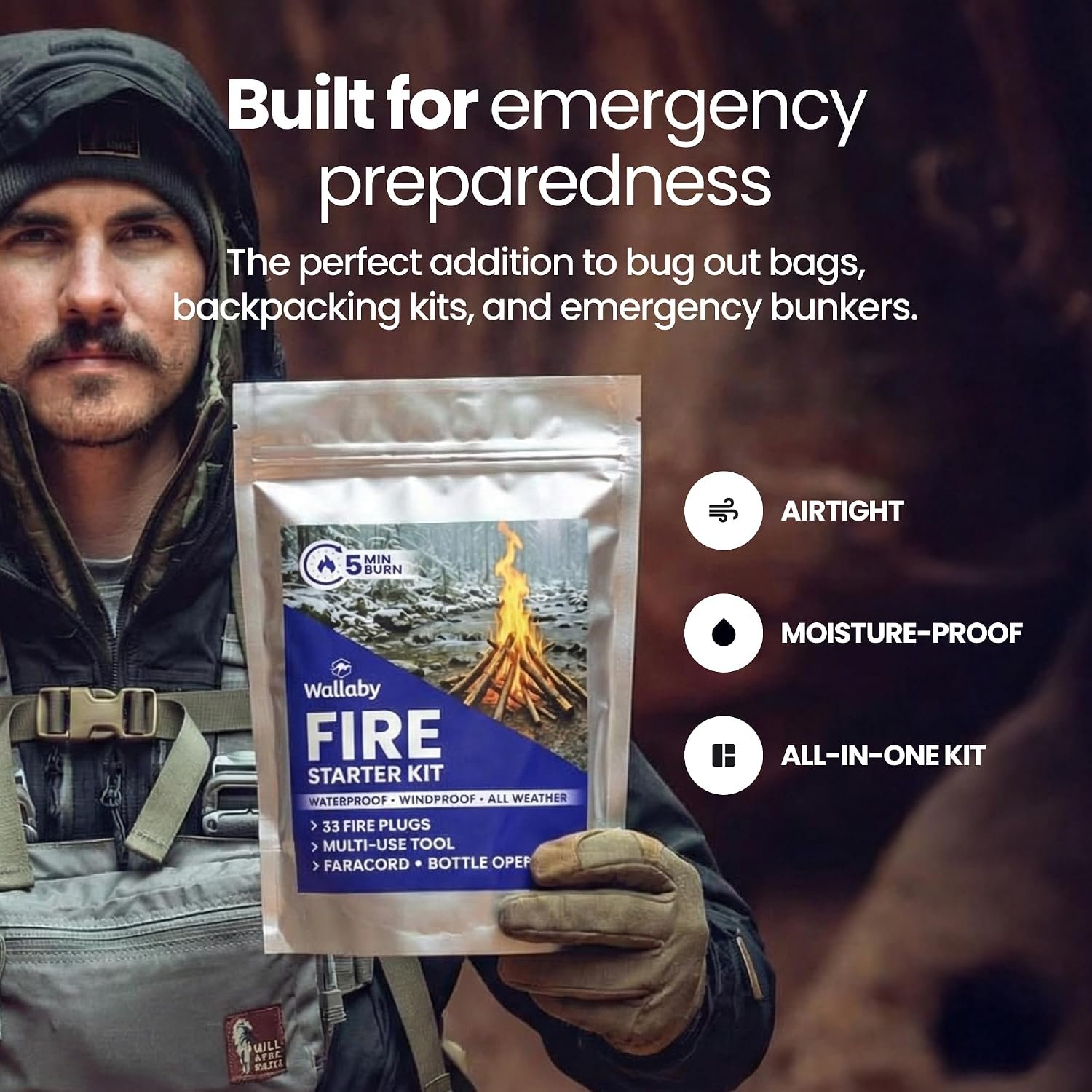 Wallaby Waterproof Emergency Fire Starter Kit & Flint Rod Striker (33-Pack) - Image 7