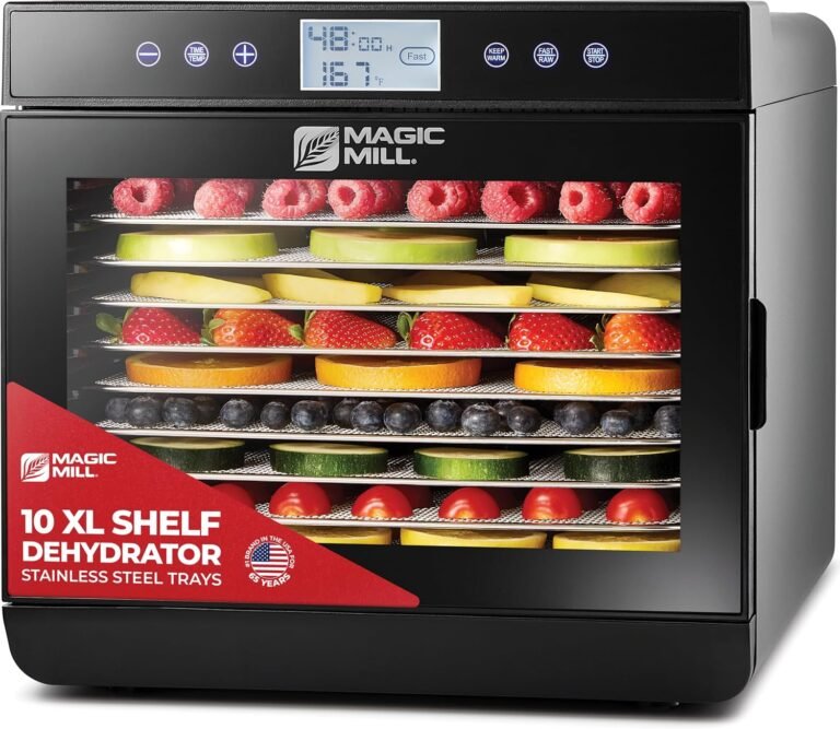 Magic Mill Premium Food Dehydrator Machine (10 Extra-Large Stainless Steel Trays) 700W Dryer for Beef Jerky, Fruits, Vegetables, Dog Treats, 48 Hour Digital Timer - 95°-167° Temperature Control