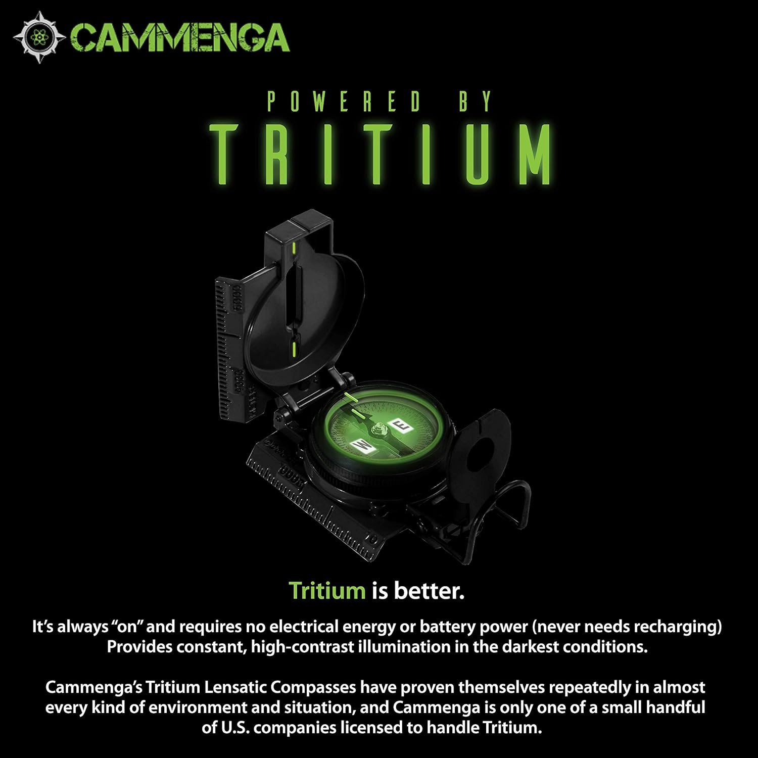 Cammenga Official US Military Tritium Lensatic Compass, Accurate Waterproof Hand Held Compasses with Pouch for Hiking Camping Navigation Survival Backpacking Orienteering - Image 4