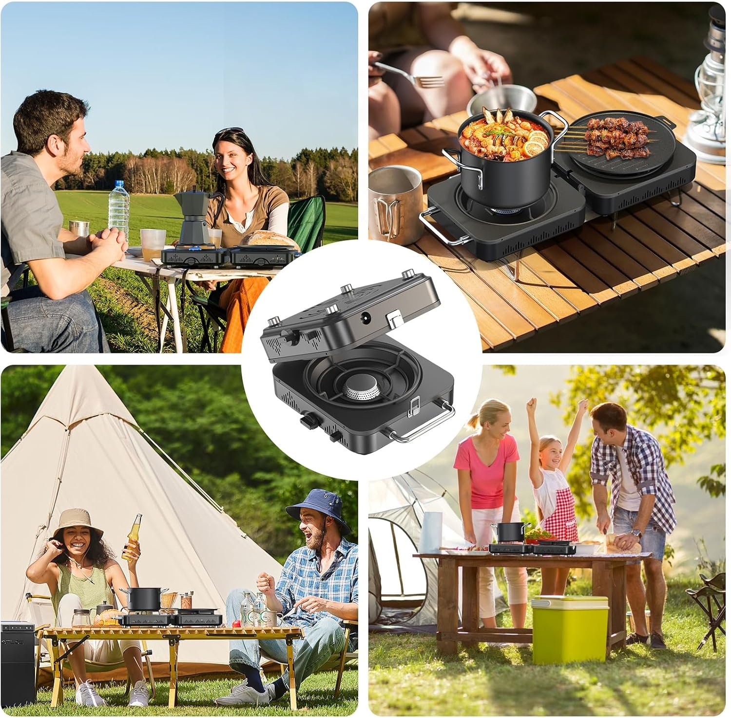 2 Burner Propane Camping Stove, 20000 BTU Foldable Portable Camp Stove with Piezo Ignition & Adjustable Burners, Outdoor Gas Cooker with Carry Bag for Camping, RV, Tailgating & Emergency Use - Image 2