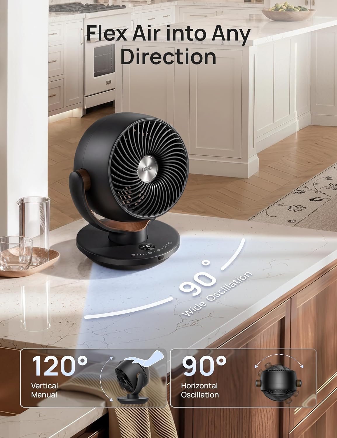 DREO Fan for Bedroom, Desk Air Circulator Fan with Remote, 11 Inch Table Fans for Whole Room, 65ft Powerful Airflow, 120° Vertical Manual +90° Oscillating, 4 Speeds, 8H Timer, 25dB Quiet Fan, Home - Image 6