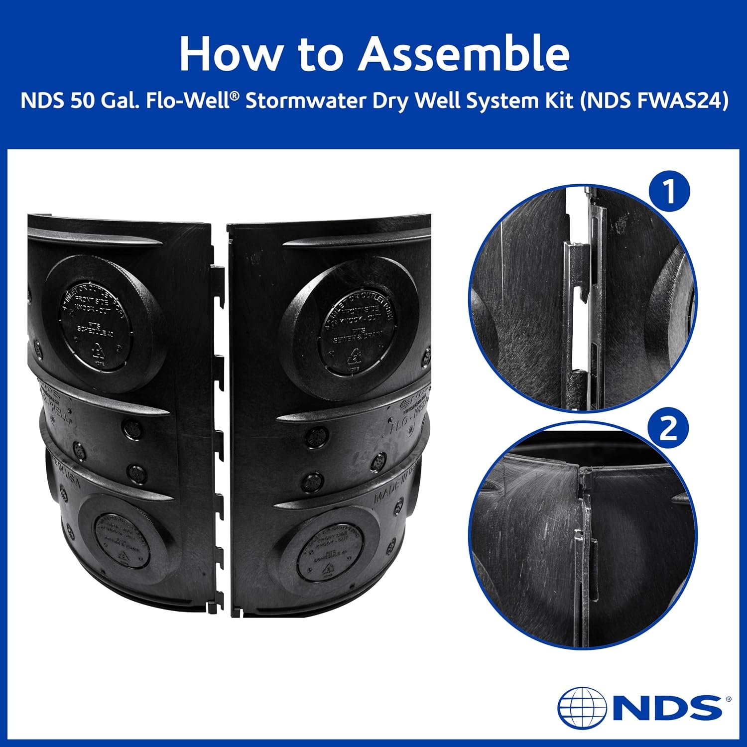 NDS FWAS24 50 Gal. Flo Stormwater Dry Well System Kit with 3 Side Panels & 1 Cover, Ideal for Rainwater Collection, Black - Image 3