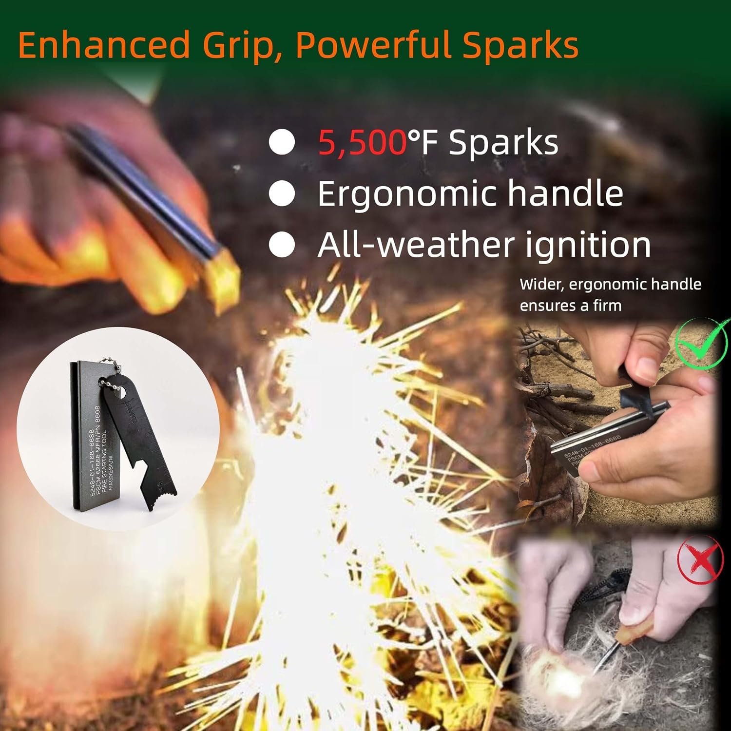 Survival Fire Starter Kit - Ferro Rod & Magnesium Fire Starter Compact Solo Stove with Flint and Steel to Firestarter Fireplace Pit for Outdoor Camping Bushcraft Hiking Emergency Gadgets - Image 4