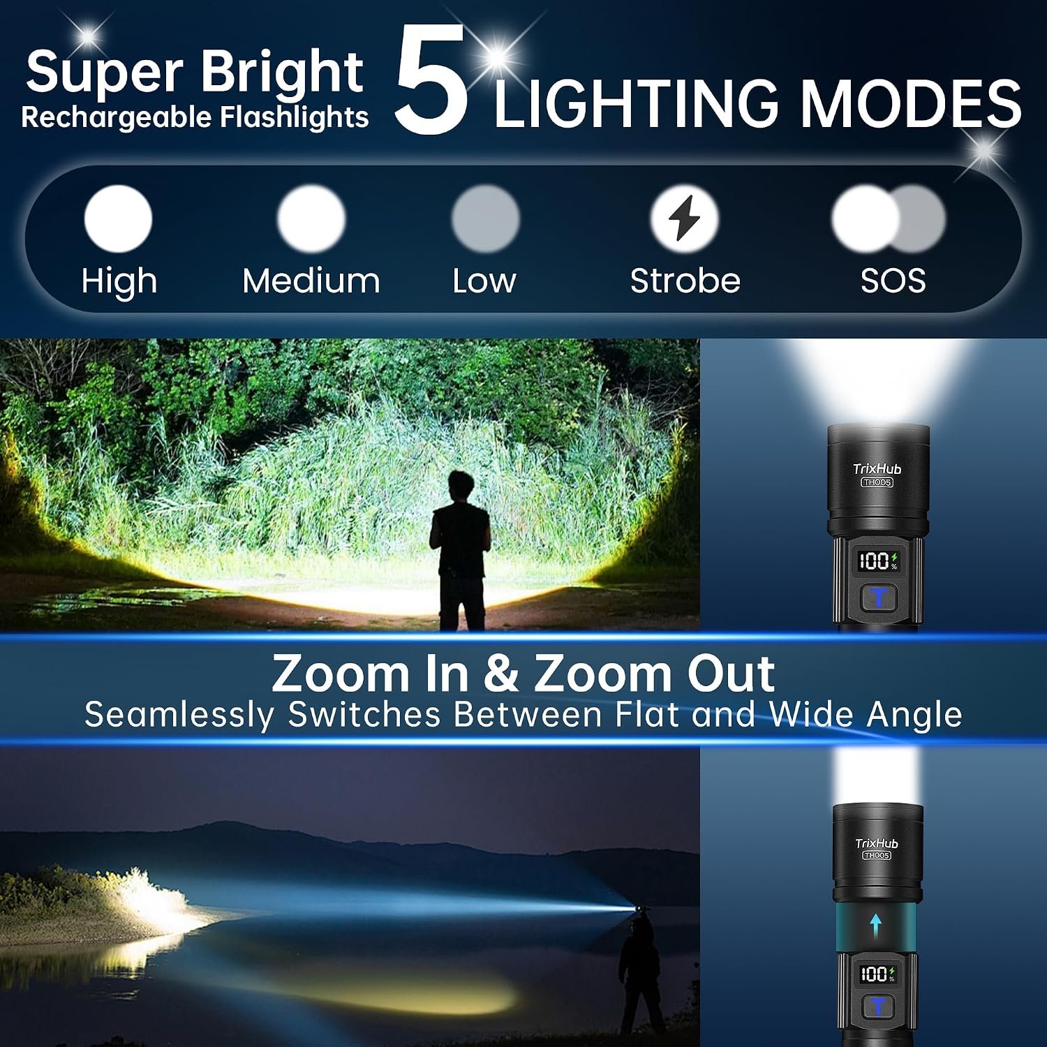 TrixHub Rechargeable Flashlights 2 Pack Super Bright High Lumens Flashlight - Image 2