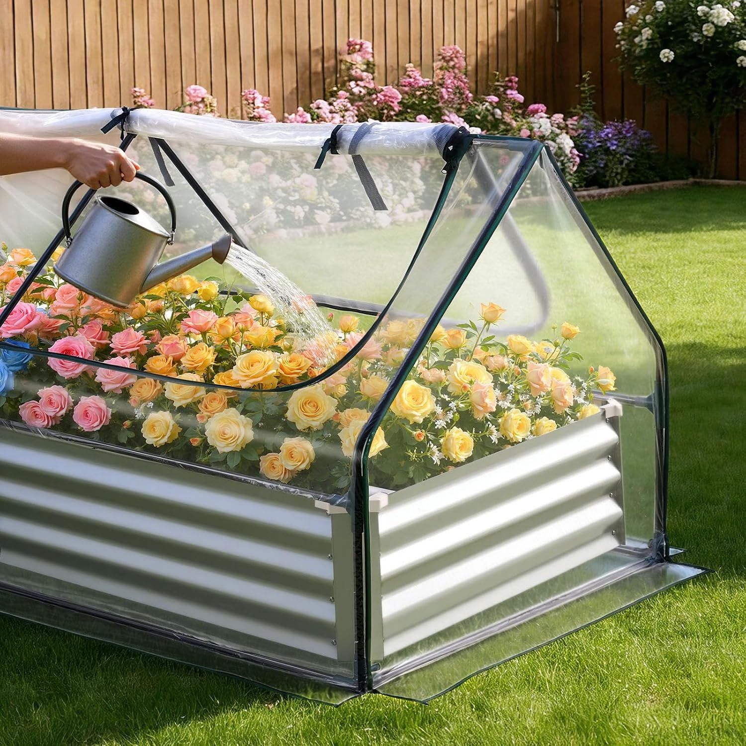 VEVOR 6x3x1FT Metal Raised Garden Bed with Greenhouse Cover, Outdoor Galvanized Planter Raised Beds for Gardening for Vegetables Flowers and Fruit - Image 8