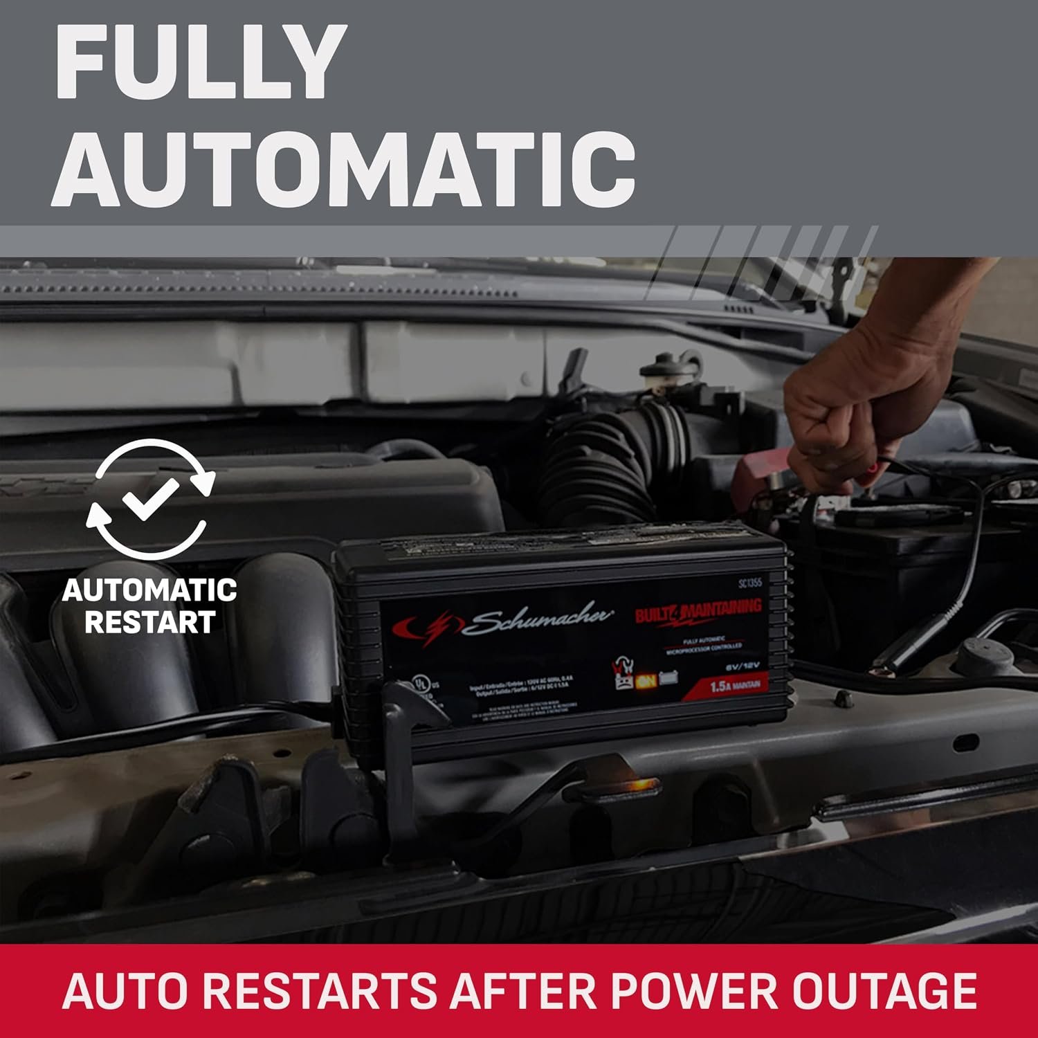 Schumacher Electric 1.5A Car Battery Charger & Maintainer, 6V/12V – SC1355 - Image 3