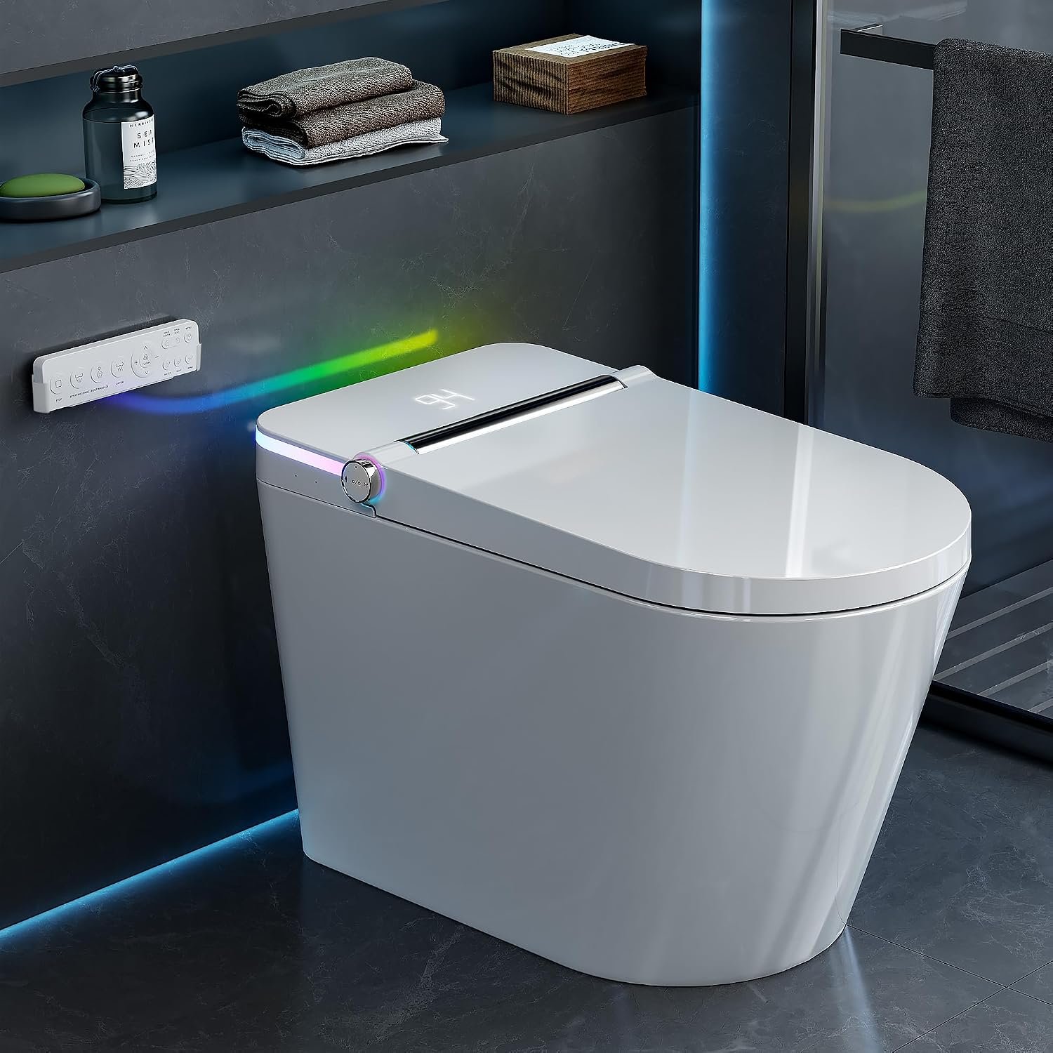 Smart Toilet with Bidet Built In, Heated Seat, Warm Water & Air Dryer, One-piece Tankless Bidet Toilet with Foot Sensor & Night Light, Auto Open/Close Lid & Flush, 1.26GPF Water-Saving Design - Image 9